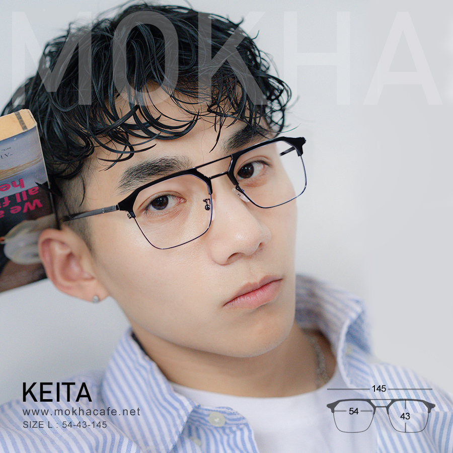 KEITA - black silver กรอบแว่นวินเทจ แว่นตาทรงเหลี่ยม DoubleBridge กว้าง 145 มม. (sizeL)
