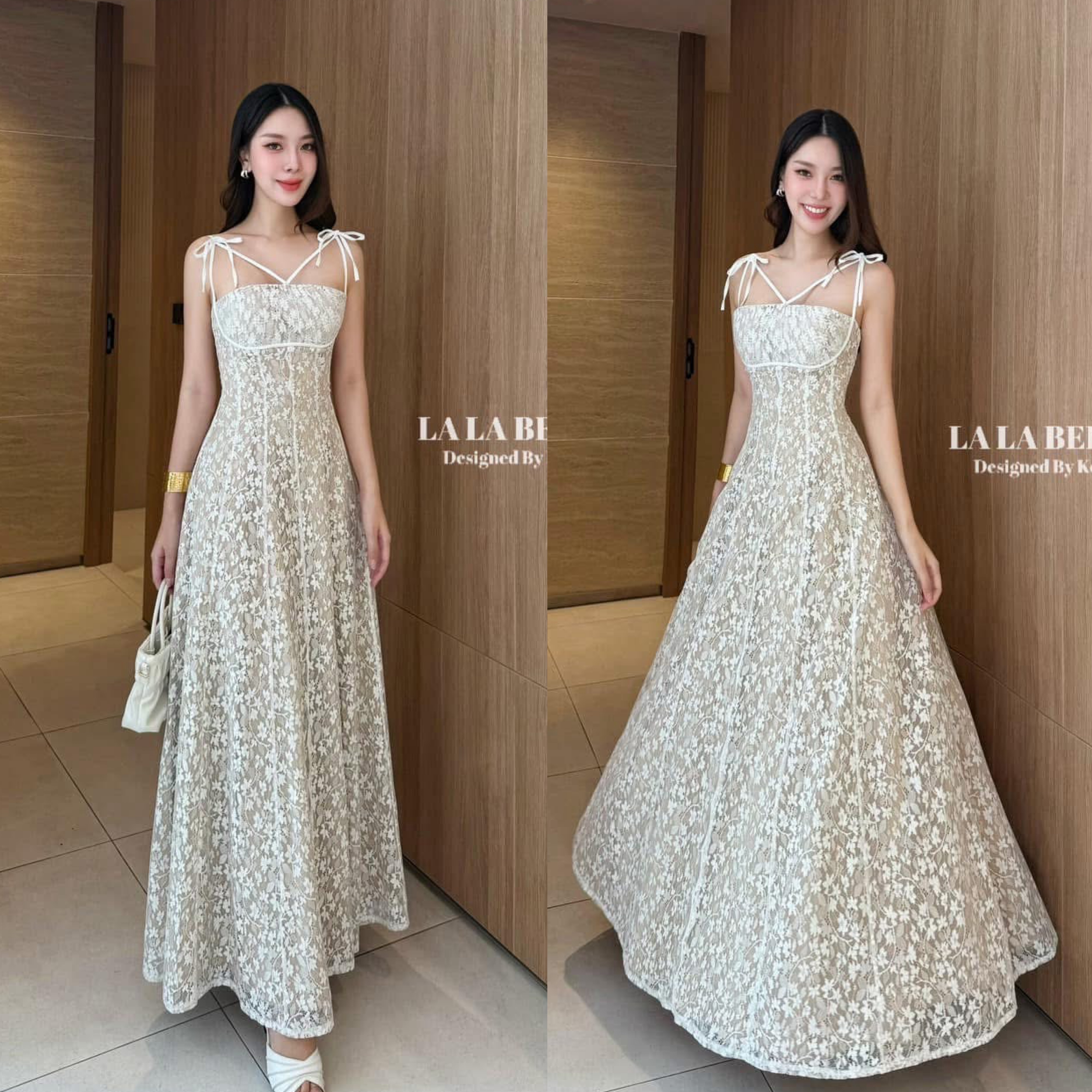 แม็กซี่เดรสลูกไม้ลายดอกไม้เล็กๆทั้งชุดทรงสายเดี่ยวปรับสายได้ช่วงด้านหน้ามีสายไขว้ผูกโบว์2ข้างช่วงก่อนถึงไหล่เอวเข้ารูปเข้าทรงเย็บเก็บทรงให้ซิปหลังกระโปรงใช้ผ้าเยอะ ใส่สบาย : สินค้าคุณภาพ (พร้อมส่ง)