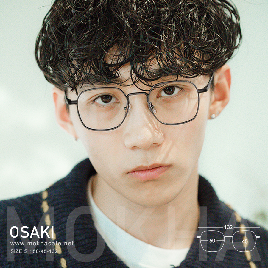OSAKI - black แว่นตา ทรงเหลี่ยม กรอบโลหะ น้ำหนักเบา กว้าง 132 มม. (sizeS) H45