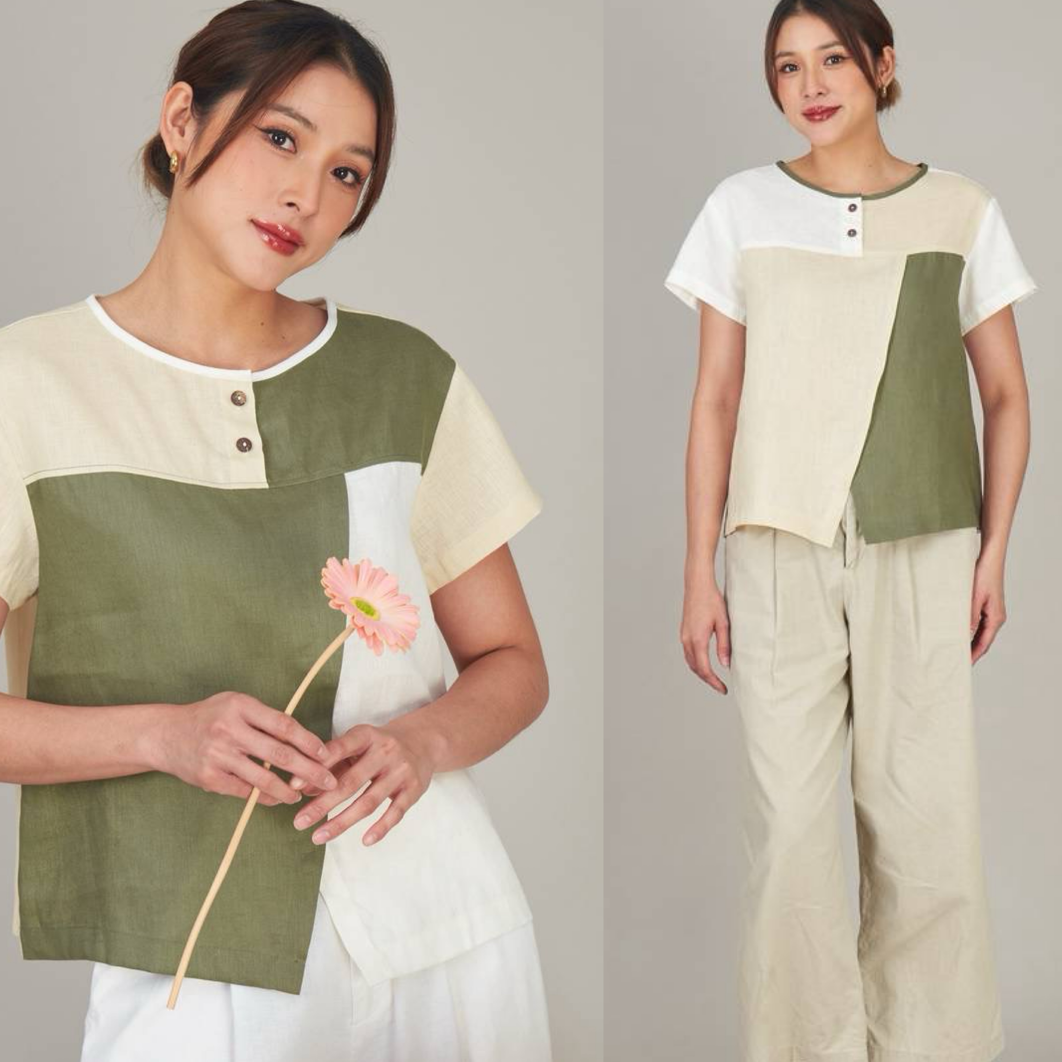 เสื้อคอกลมแขนสั้น ลินินแท้ 100%ใส่สบาย : สินค้าคุณภาพ (พร้อมส่ง)