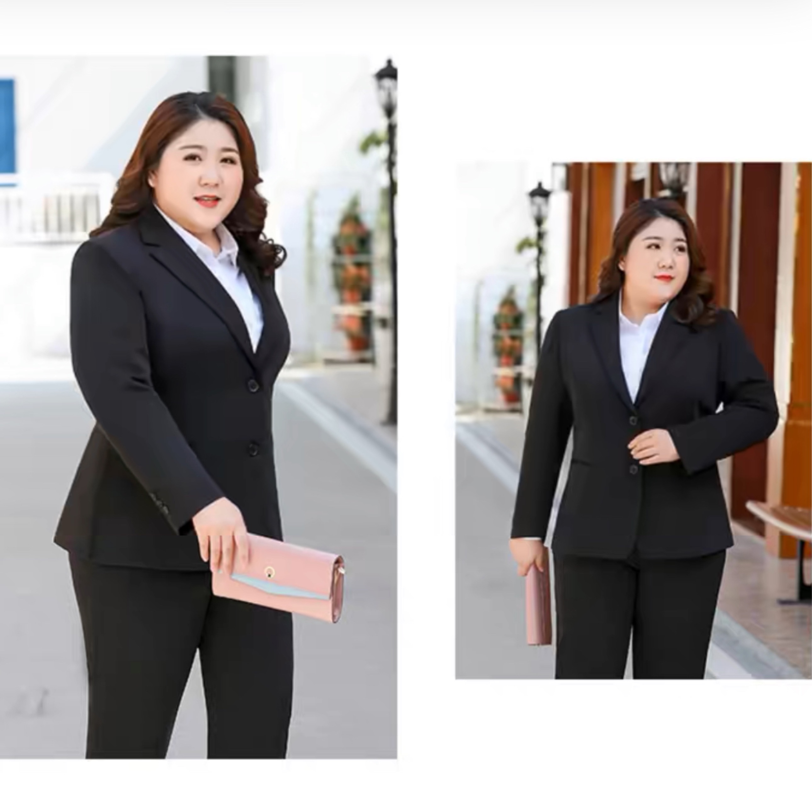 ชุดเสื้อสูทไซส์ใหญ่ 6XL-10XL รอบอก 42-50" เอว 36-42" เสื้อสูทผู้หญิงสาวอวบ สูทคนอ้วน กางเกงสูท กระโปรสูท ผู้หญิงไซส์ใหญ่ FF0342BL