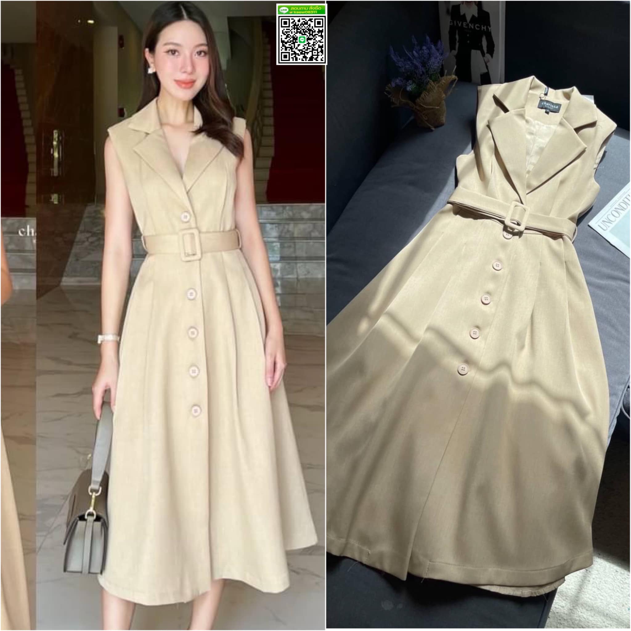 เดรสสูททรงสวยคลาสสิค มีความทิ้งตัว เดรสมีซับในทั้งตัวนะคะ กระเป๋าจริง กระดุมจริง มาพร้อมกับเข็มขัด สินค้าคุณภาพ (พร้อมส่ง)