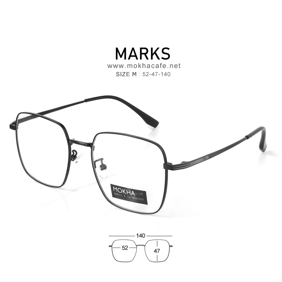 MARKS - black แว่นทรงเหลี่ยม กรอบโลหะ กว้าง 135 มม. (sizeM) H46