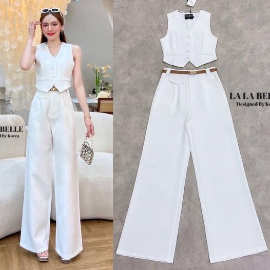 เซต3ชิ้น เสื้อกักกระดุมหน้าคอวีแขนกุด พร้อมกางเกงขายาวทรงสวย และใส่คู่เข็มขัดหนังเข้าชุด ใส่สบาย สินค้าคุณภาพ (พร้อมส่ง)