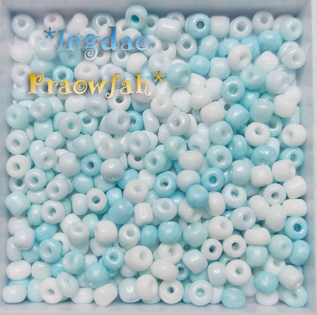 SB6-844mix ซีดบีดไซส์ใหญ่ 4 มิล. สีผสม โทนสีขาว-ฟ้า-ฟ้าอ่อน หวานๆ (20 กรัม)
