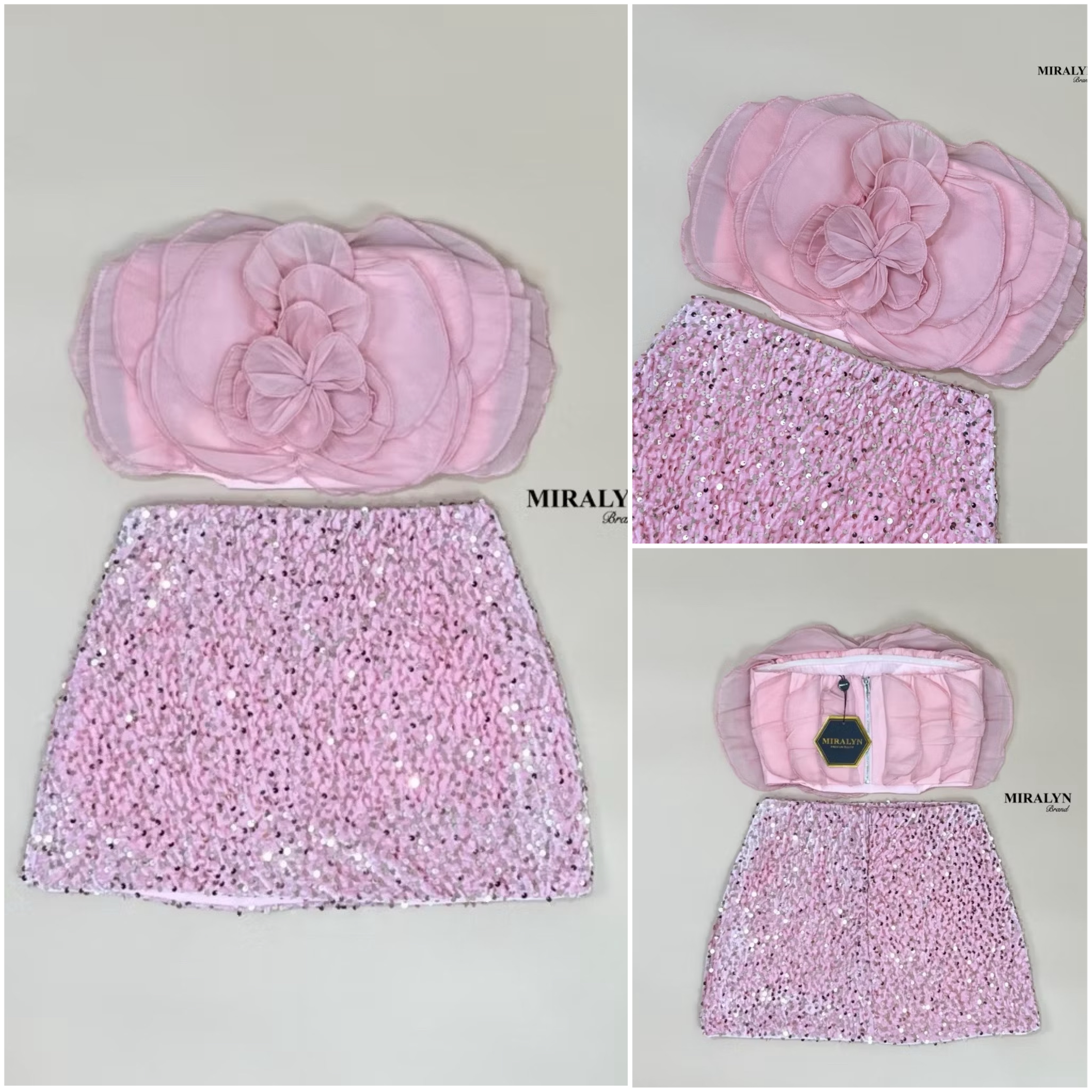 Set 2 ชิ้น เกาะอกแต่งดอกไม้งานแต่งเย็บของช่อละเอียดมากๆมีฟองน้ำเสริมพร้อมทั้งแต่งระบายหลังชุดมาพร้อมกระโปรงแต่งวิ้งผ้ากำมะหยี่เข้ากันแบบสุดๆงานมีซับในกางเกงนะคะ ใส่สบาย : สินค้าคุณภาพ (พร้อมส่ง)