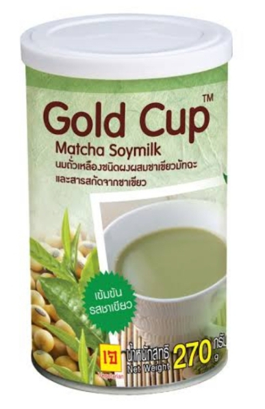ถั่วเหลืองชนิดผงผสมชาเขียวมัทฉะ และสารสกัดจากชาเขียว gold cup บรรจุ 270 กรัม เข้มข้นรสชาเขียว