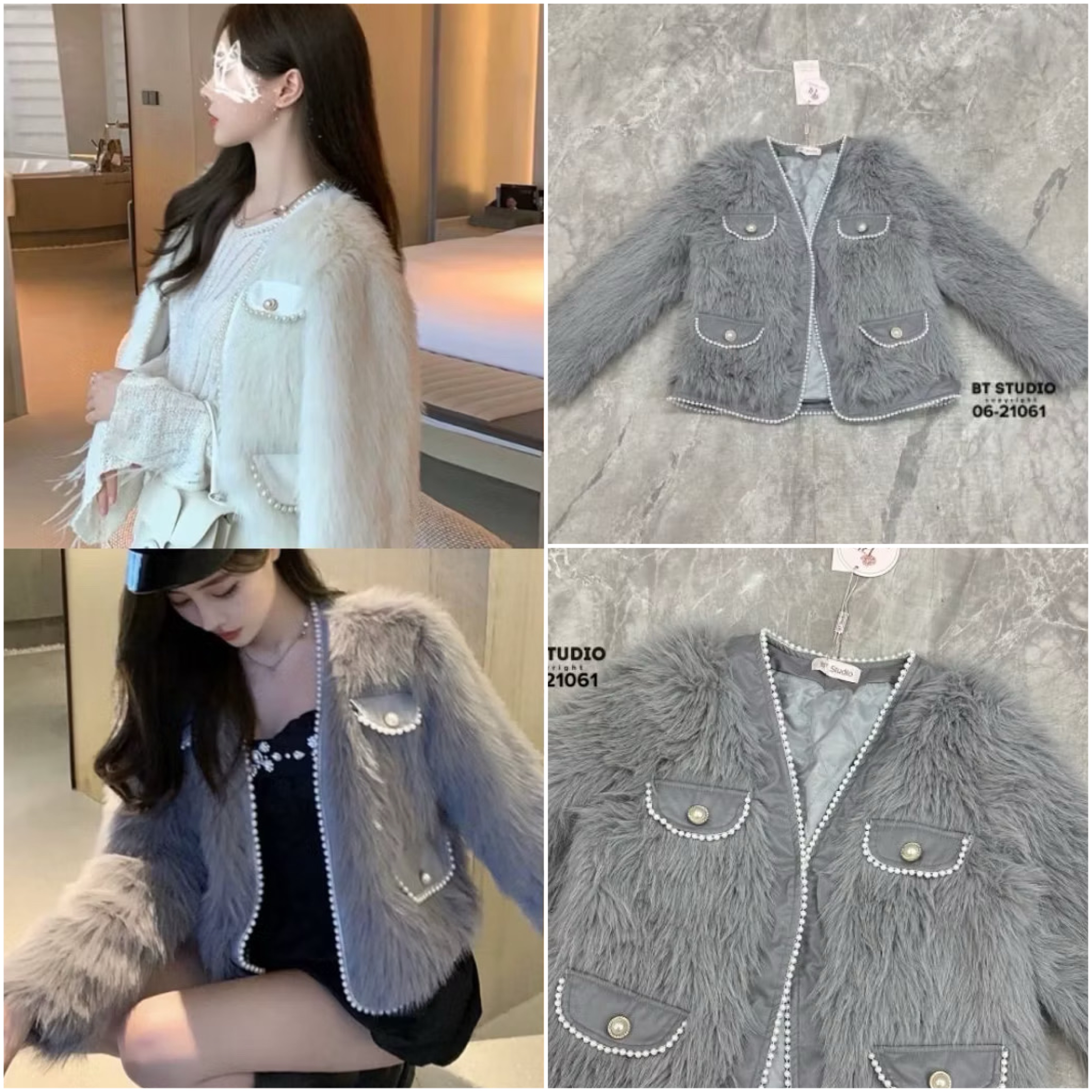 เสื้อคลุมแขนยาวขนมิ้งค์ฟู ๆ คอวีช่วงขอบ และฝากระเป๋าหลอกตัดด้วยหนังแต่งมุกติดปลายขอบ แต่งตะขอติด 1 อัน งานสวยด้านในบุซับใน ใส่สบาย : สินค้าคุณภาพ (พร้อมส่ง)