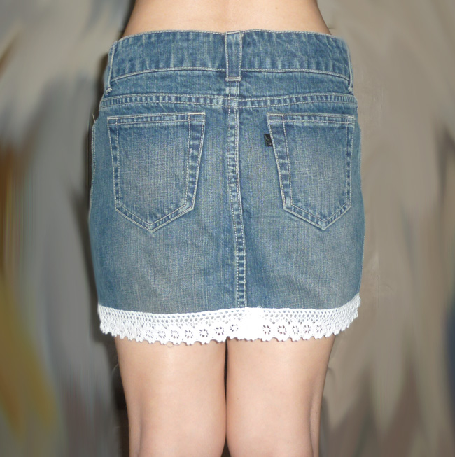 #2กระโปรงยีนส์ฟอกชายลูกไม้ สวยมาก 32-34-12