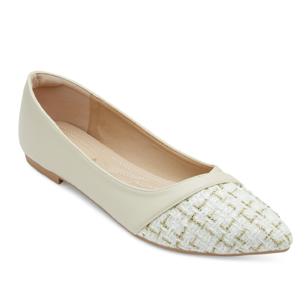 รองเท้าไซส์ใหญ่ 43 (42EU) 8.5US ส้นแบนไซส์ใหญ่ Across Tweed สีครีม KR1014BE