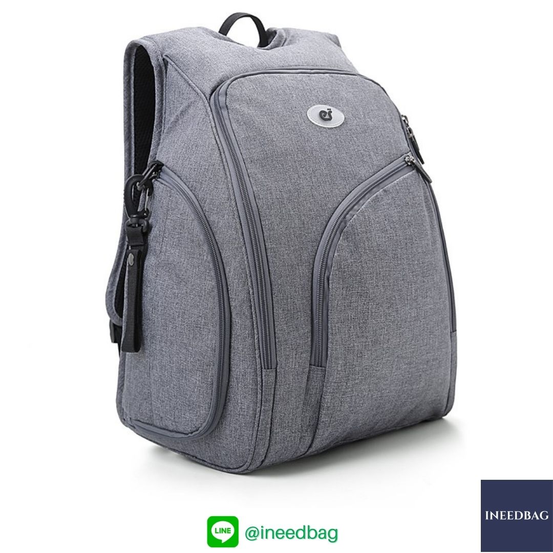 Ecosusi กระเป๋าคุณแม่, กระเป๋าสัมภาระคุณแม่, กระเป๋าแม่ลูกอ่อน แบบเป้ มาพร้อมแผ่นรองเปลี่ยนผ้าอ้อม, ช่องเก็บความร้อน-เย็น (New Version Grey) + Wet Pocket + Wipe Pocket
