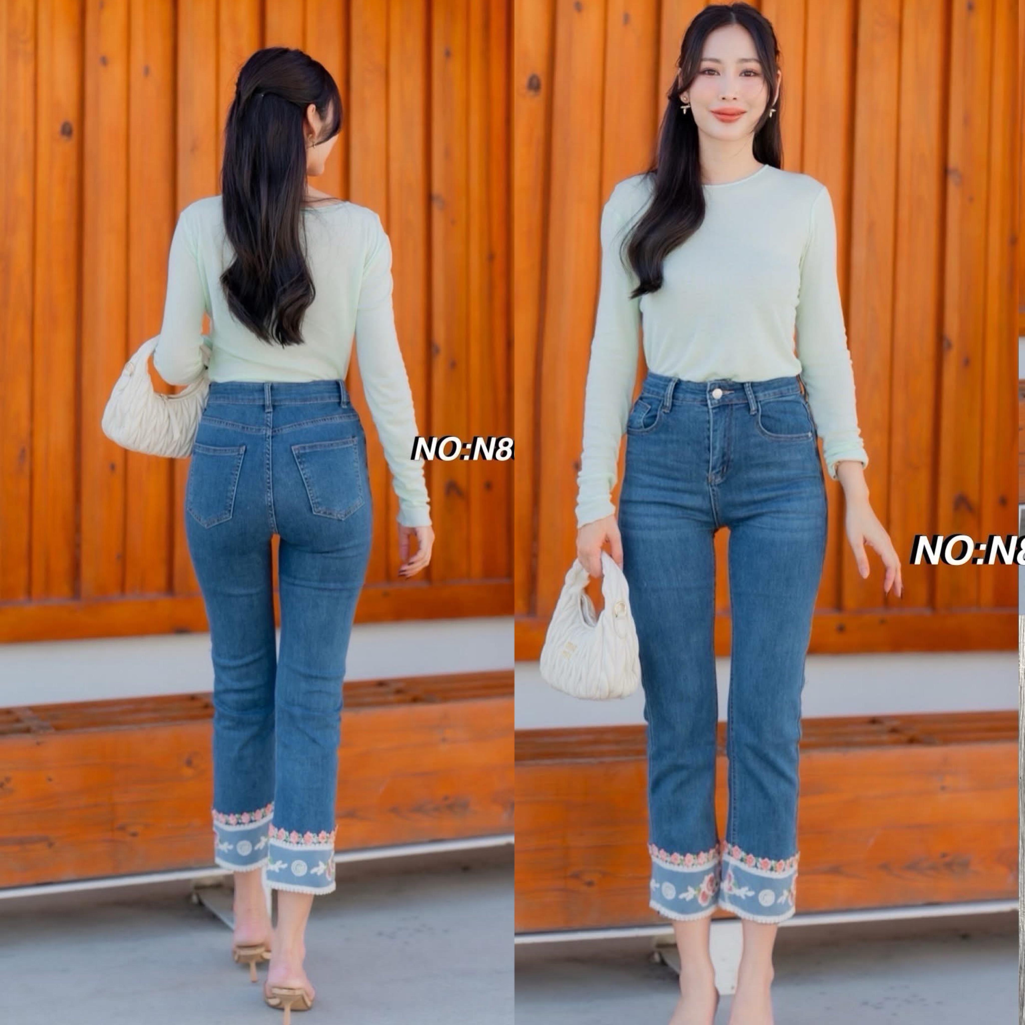 กางเกงยีนส์ทรง8ส่วน ทรงกระบอกเล็ก ปลายขาตัดต่อผ้า two tone style !!! แต่งลูกไม้ ใส่น่ารักมากๆค่า สวยฮิตสุดๆ ฟอกสีสวยมาก ใส่ทรงสวย ดูมีเชฟสุดๆ ใส่สบาย : สินค้าคุณภาพ (พร้อมส่ง)