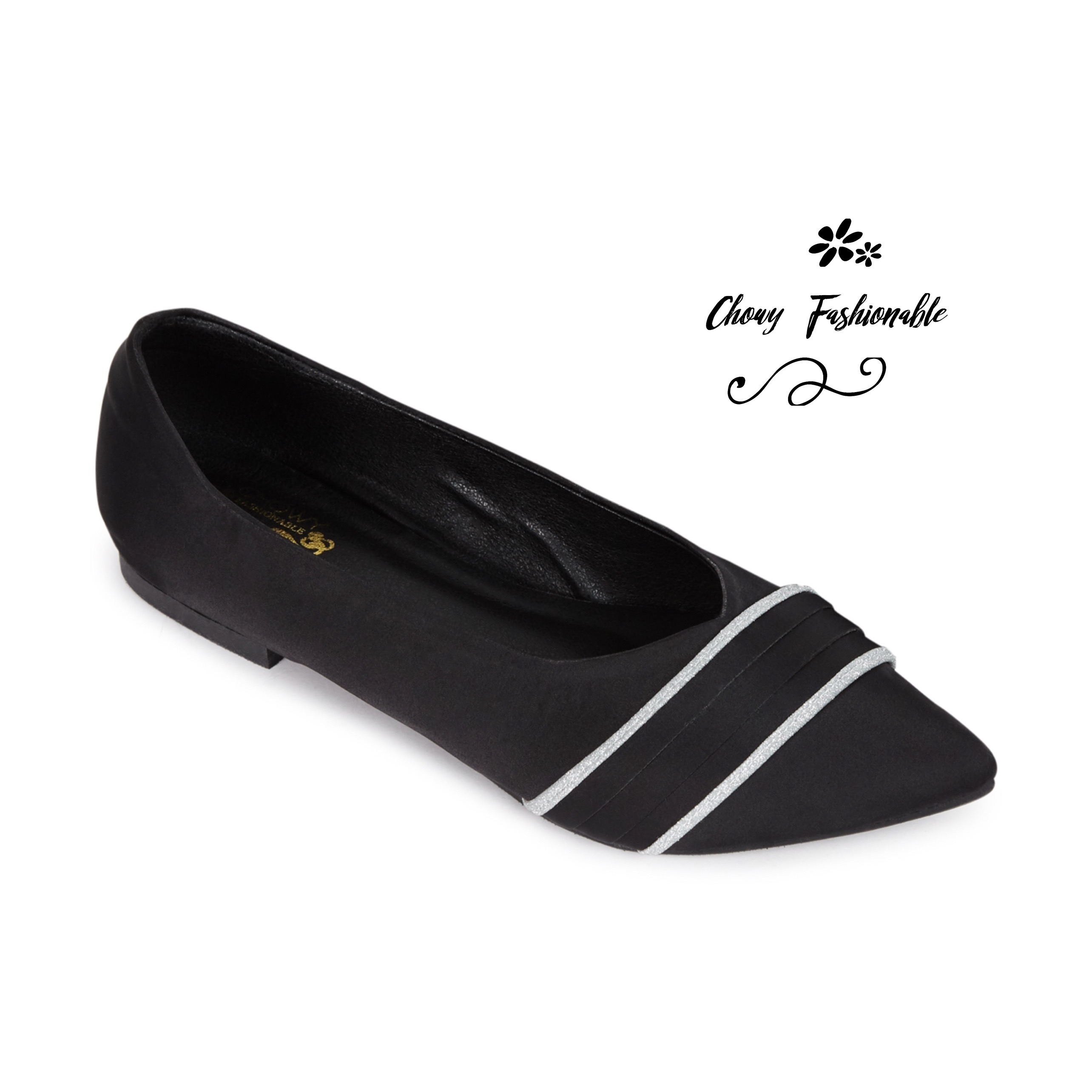 รองเท้าไซส์ใหญ่ 43-45 ส้นแบนหัวแหลม Flat Pointed Pleat with Glitter By Chowy CH0161