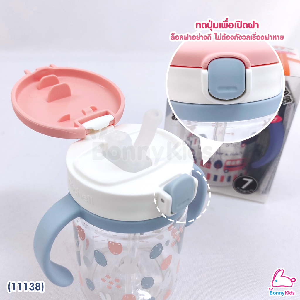 (11138) Richell (ริเชล) แก้วหลอดดูดกันสำลัก คว่ำไม่หก รุ่น AQULEA สำหรับเด็ก 7m+ (ขนาด 200 มล.)
