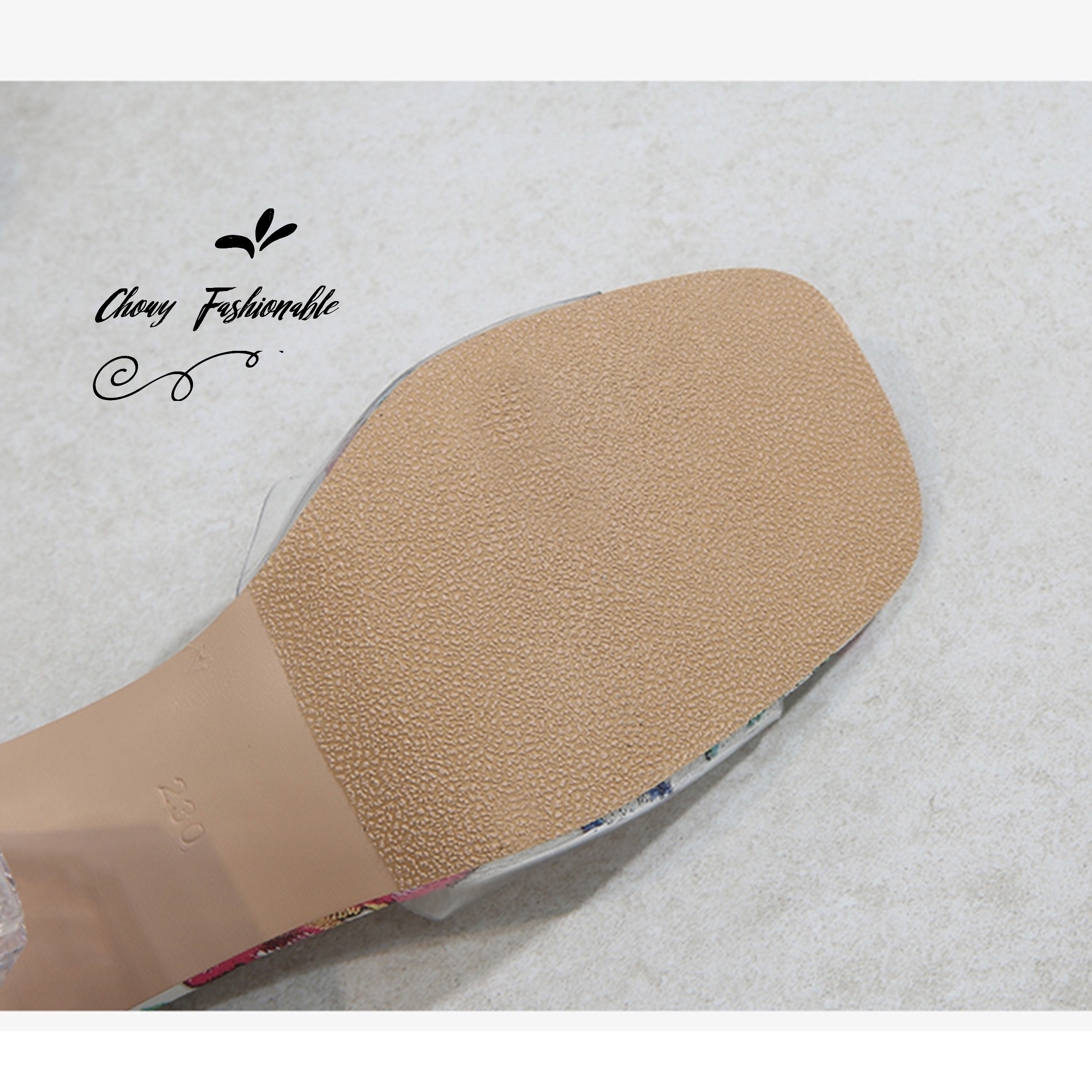 รองเท้าไซส์ใหญ่ 41-46 รองเท้าแตะมีส้น สูง 3 นิ้ว ส้นแก้วใส ด้านบน PU นิ่มใส CHOWY KR0960BU