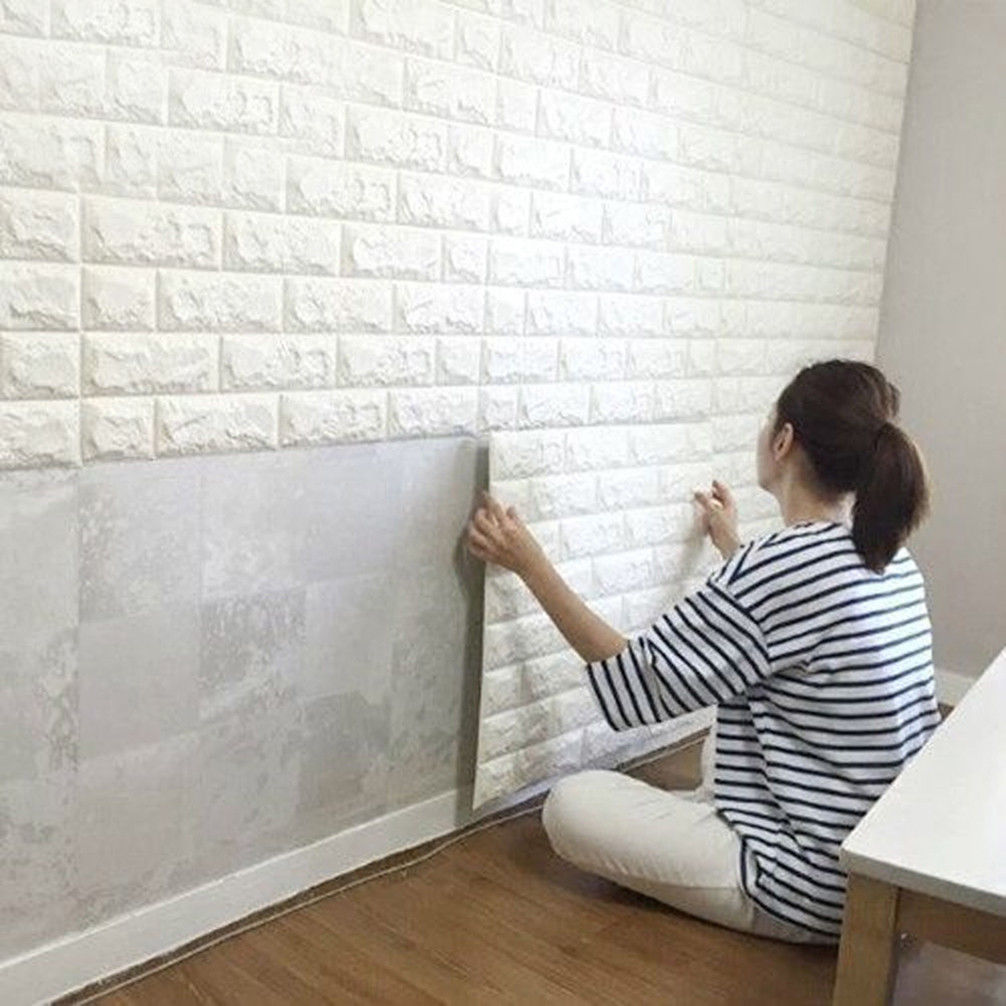 วอลเปเปอร์อิฐโฟม 3D ติดผนัง สีขาว มีกาวในตัว ขนาด 70*77 ซม.