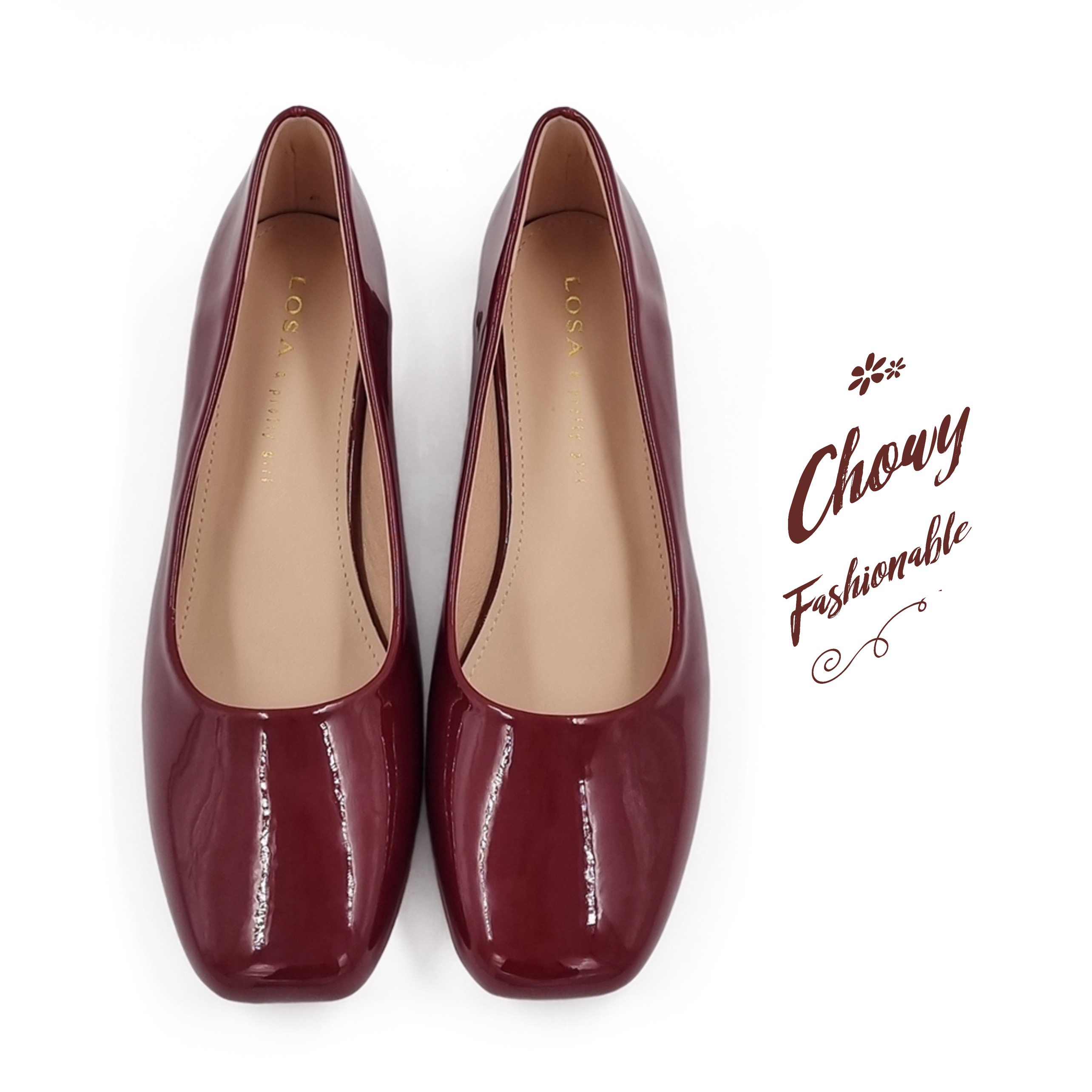 รองเท้าไซส์ใหญ่ 42-43 EU ไซส์ยุโรป ส้นเตี้ยไซส์ใหญ่ หัวตัดเหลี่ยม สีไวน์แดง Chowy KR1068WD