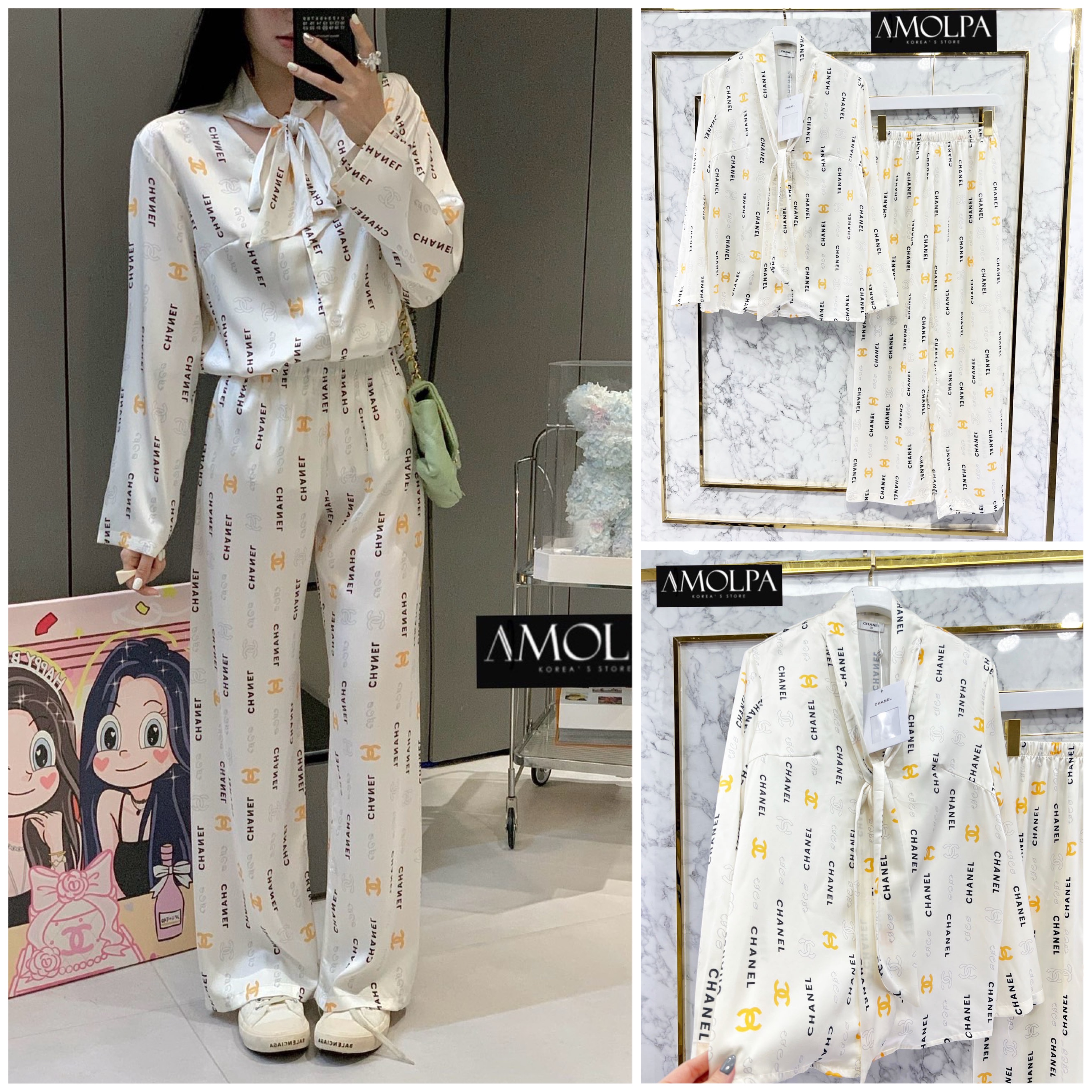 SET CHANEL PAJAMAS SILK 2024SS ผ้าดี มีน้ำหนักสุดๆ เย็นมากๆ ห้ามพลาดเลยน๊า สวยสุดๆ : สินค้าคุณภาพ (พร้อมส่ง)