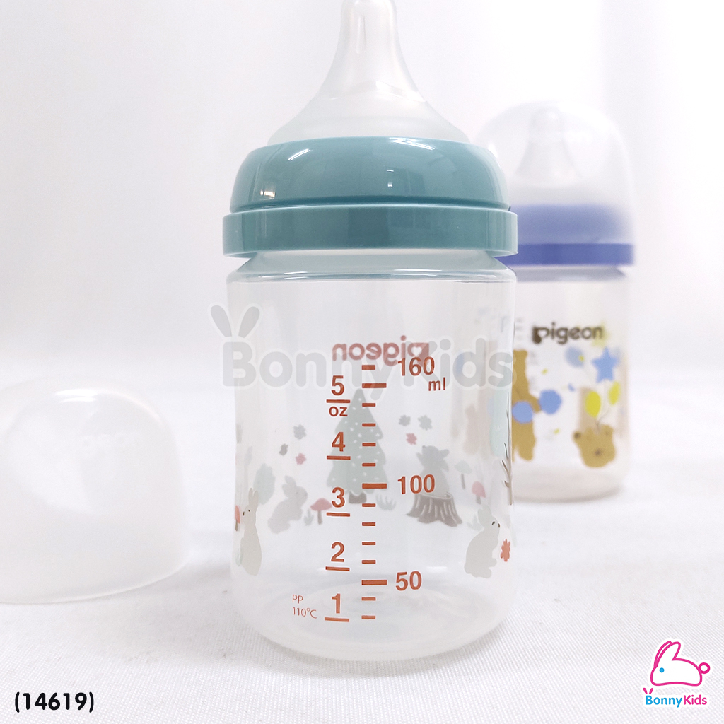 (14619) Pigeon (พีเจ้นท์) SofTouch PPWN ขวดคอกว้าง จุกซอฟท์ทัช SS 5oz แพ็ค 2 ขวด ลายBearRebbit (0m+)