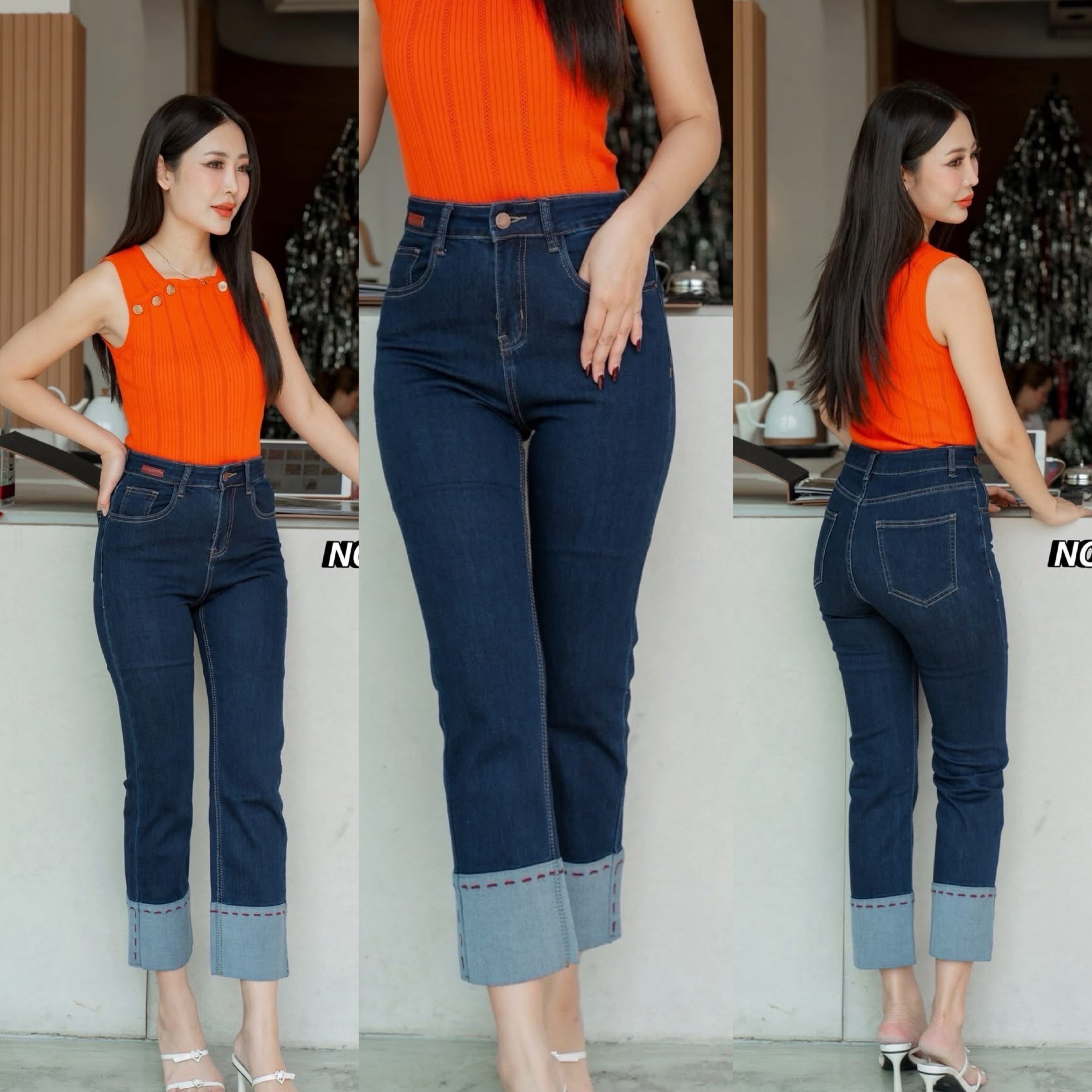 กางเกงยีนส์ทรงกระบอกเล็ก ปลายขาตัดต่อผ้า two tone style !!! ใส่น่ารักมากๆค่า สวยฮิตสุดๆ ฟอกสีสวยมาก เก็บทรงเป๊ะ ดูมีเชฟสุดๆ ใส่สบาย : สินค้าคุณภาพ (พร้อมส่ง)