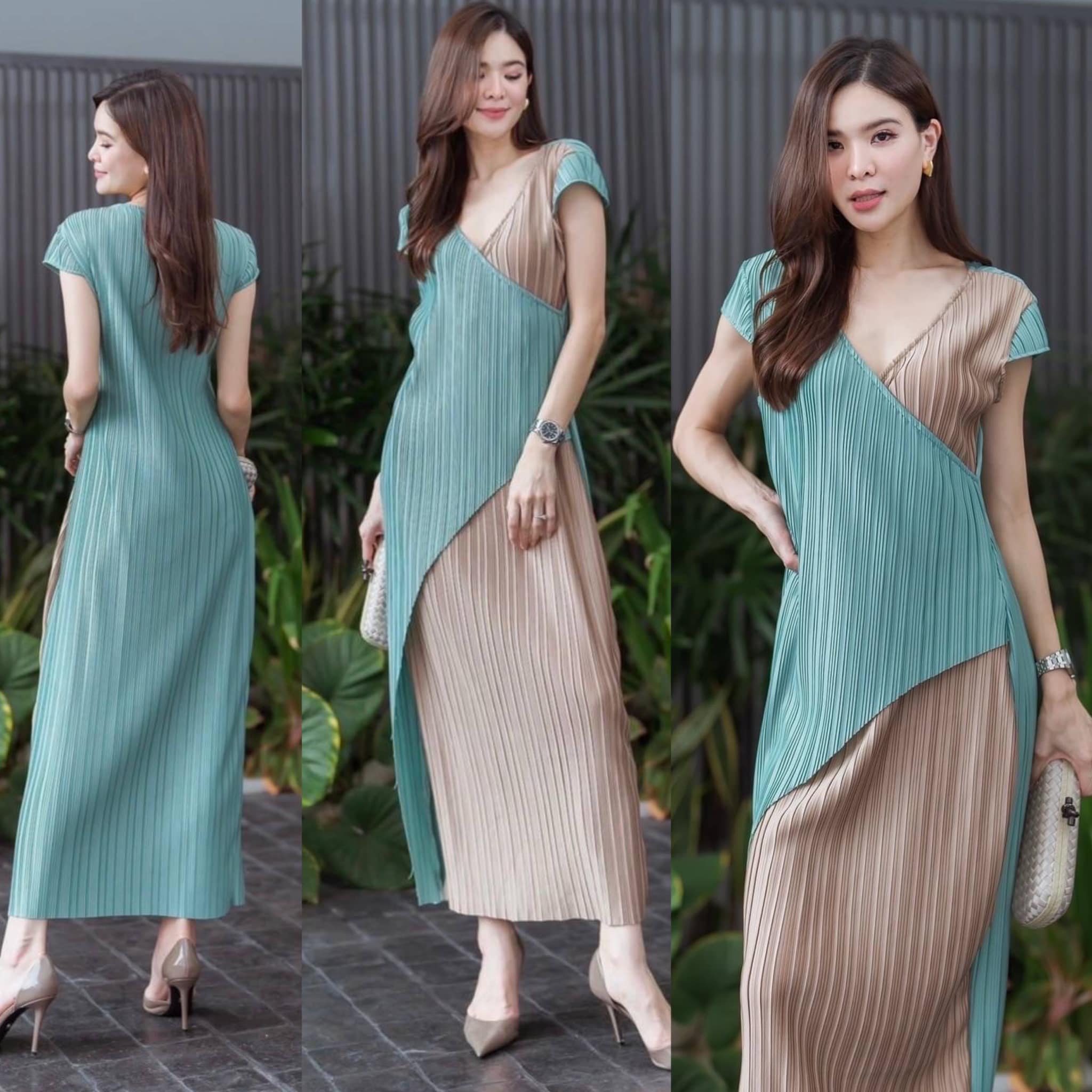 เดรสอัดพลีสแขนครอปตุ๊กตา ทรงคอวี ผ่าด้านข้างเล็กๆ เพิ่มความแซ่บ ทรงสวยมากกก ใส่สบาย สินค้าคุณภาพ (พร้อมส่ง)