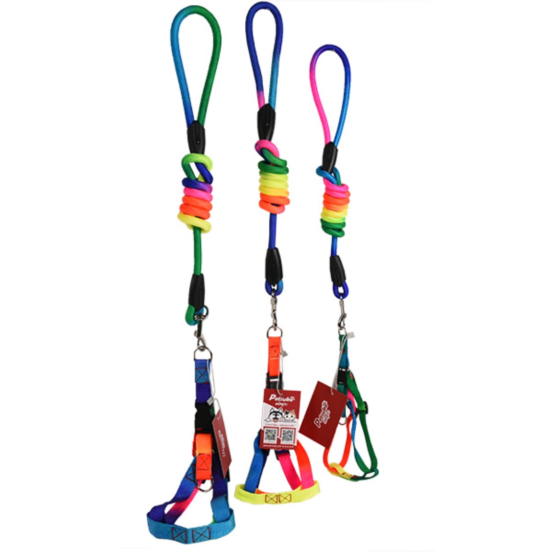 สายจูงสัตว์เลี้ยงพร้อมที่รัดอก Petsuka สีรุ้ง ขนาด L