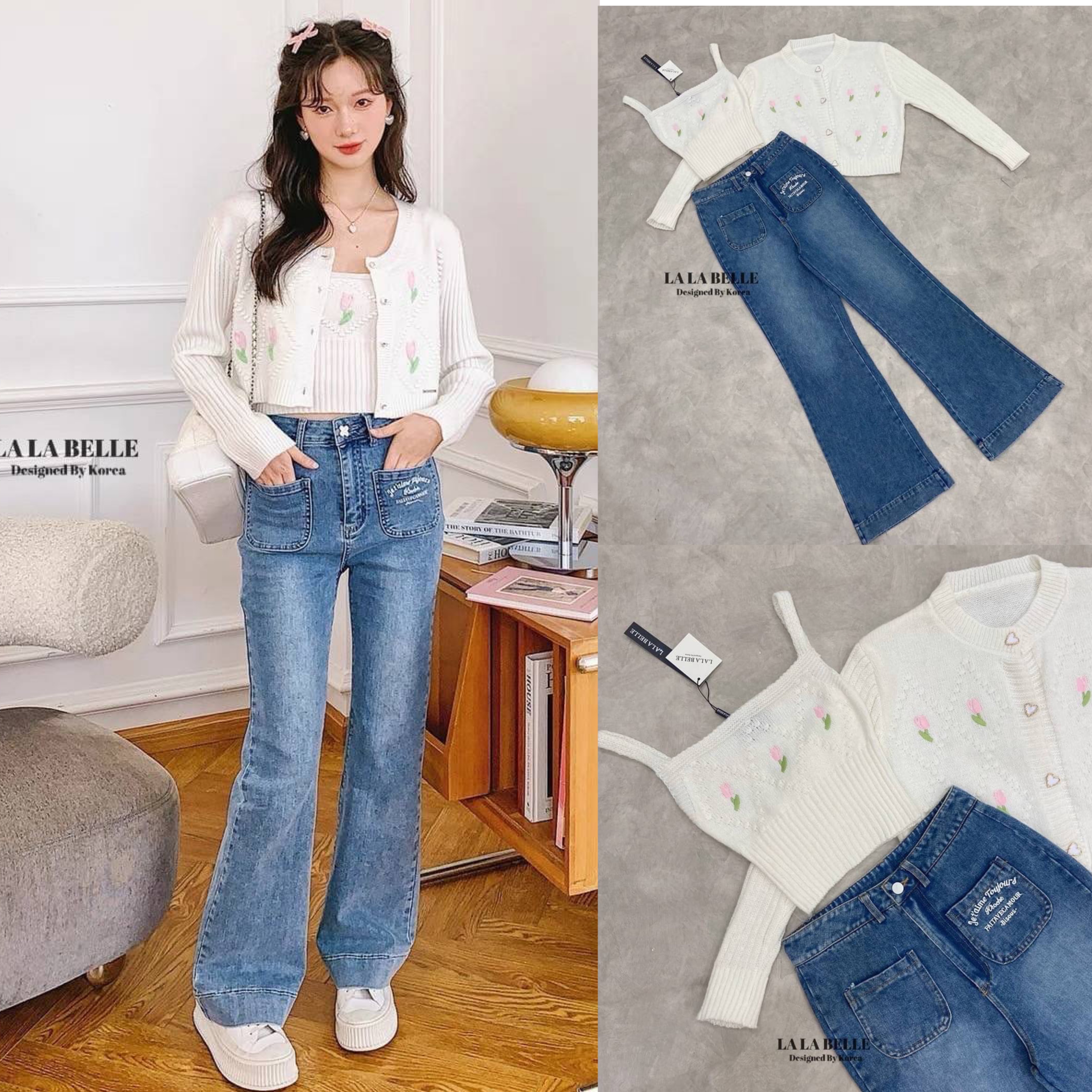 เซต3ชิ้น เสื้อสายเดี่ยวปักดอกไม้ผ้าไหมพรมนุ่มๆใส่สบายมาคู่กับเสื้อคลุมไหมพรมนุ่มปักเหมือนตัวสายเดี่ยวและใส่คู่กับกางเกงยีนส์ขายาวฟอกเข้าชุดอย่างดี สินค้าคุณภาพ (พร้อมส่ง)