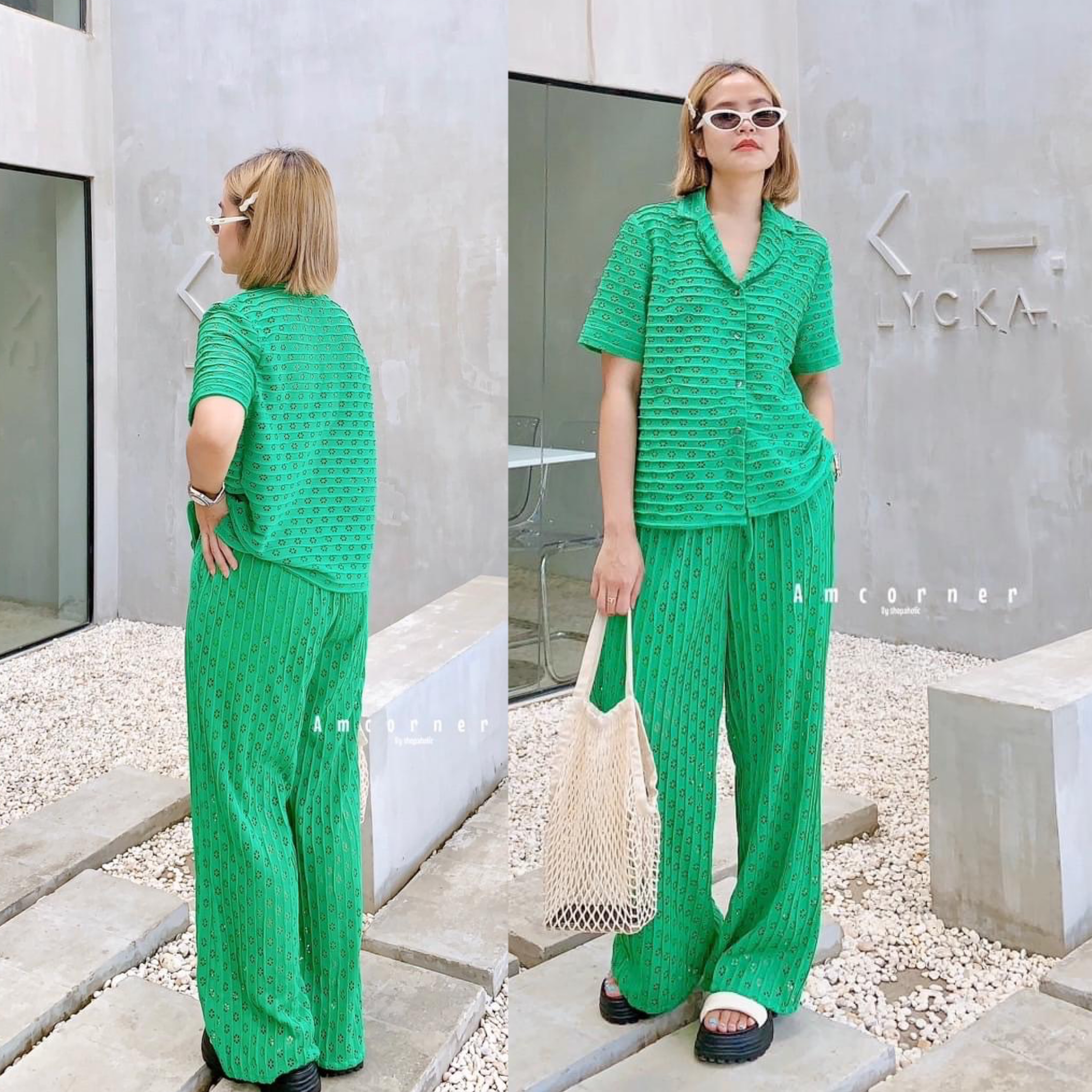 Mimi set เสื้อ+กางเกงขายาว ผ้ายืดฉลุ เนื้อนิ่ม เนื้อผ้านิ่ม ใส่สบาย สินค้าคุณภาพ (พร้อมส่ง)