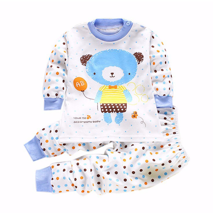 ชุดนอนเด็กเล็ก 1-3 ปี แขนยาว+ขายาว ลายการ์ตูนหมีสีฟ้า