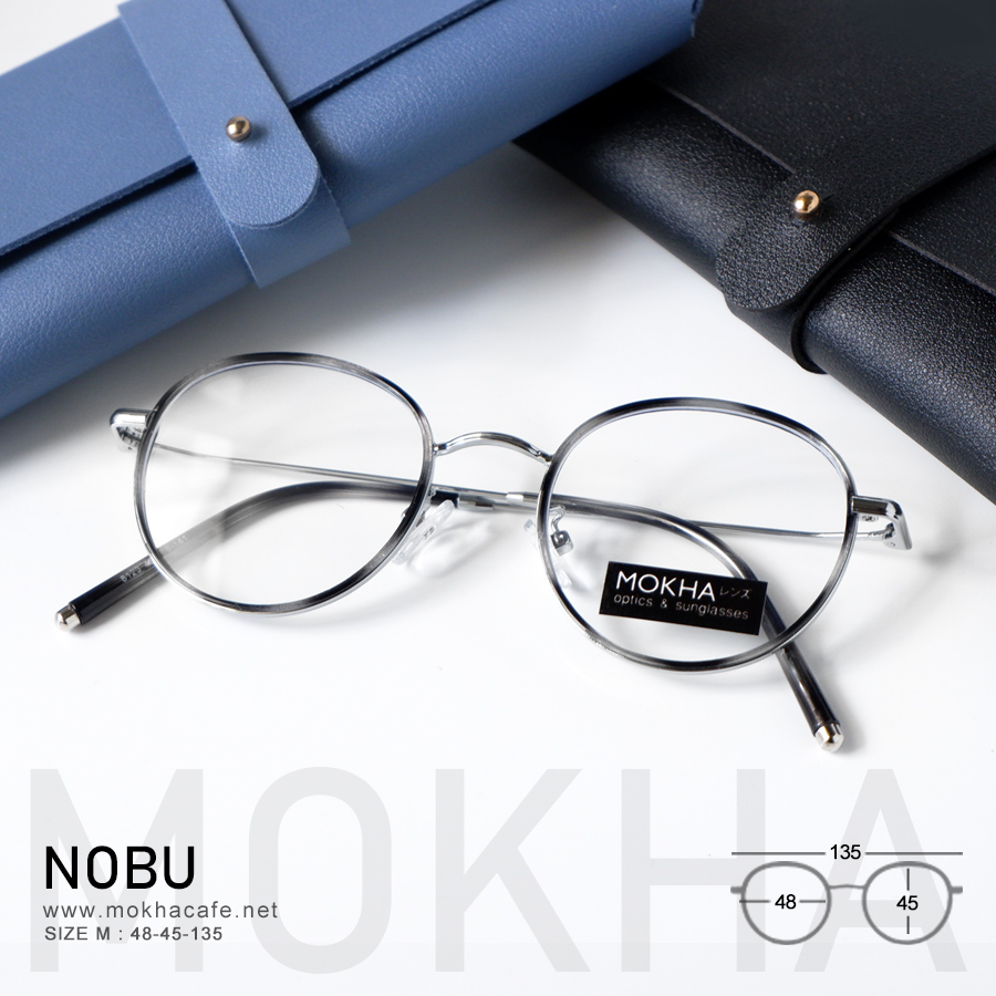 แว่นตา NOBU - black tortoise กรอบแว่นทรงกลม ขาโลหะ น้ำหนักเบา กว้าง 135 มม.(sizeM) H45