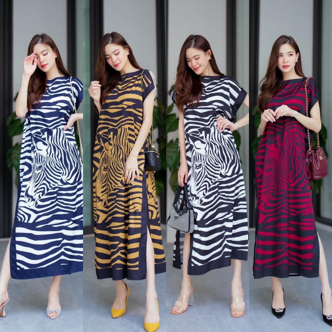 แม็กซี่เดรสตัวยาวทรงเปิดไหล่ ดีไซน์สวยใส่ง่าย คลาสสิค สินค้าคุณภาพ (พร้อมส่ง)