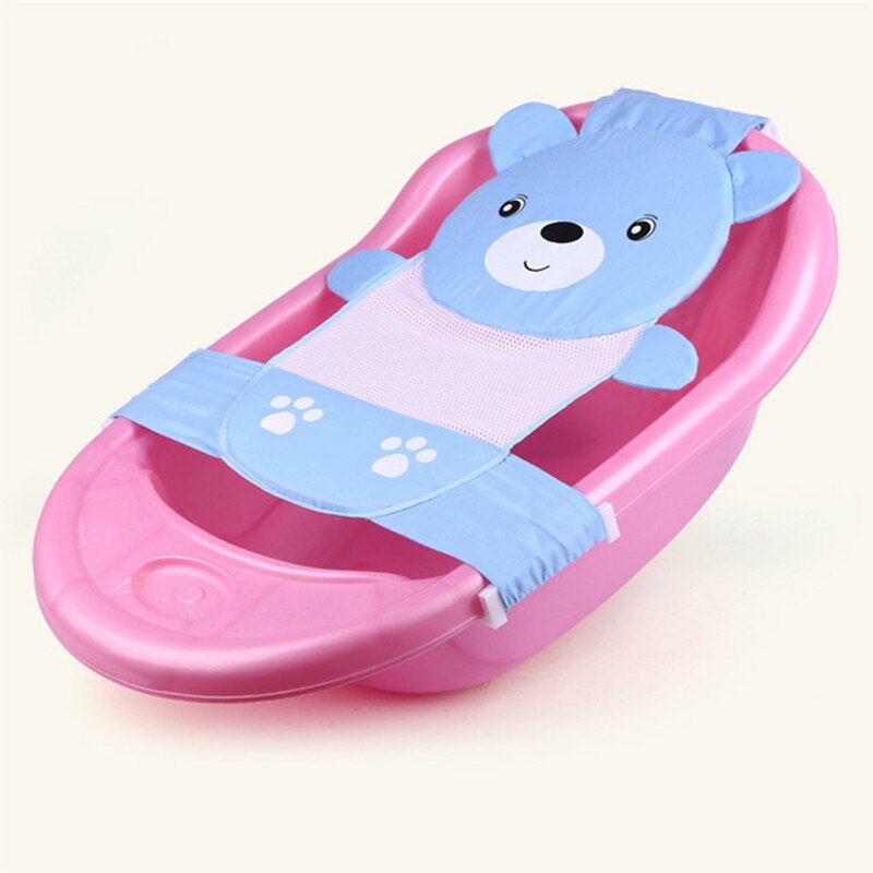 ตาข่ายอาบน้ำ ที่รองอาบน้ำ ที่อาบน้ำเด็ก เบาะพี่หมีมีแผ่นฟองน้ำรองศีรษะ สำหรับทารกแรกเกิด - 12 เดือน