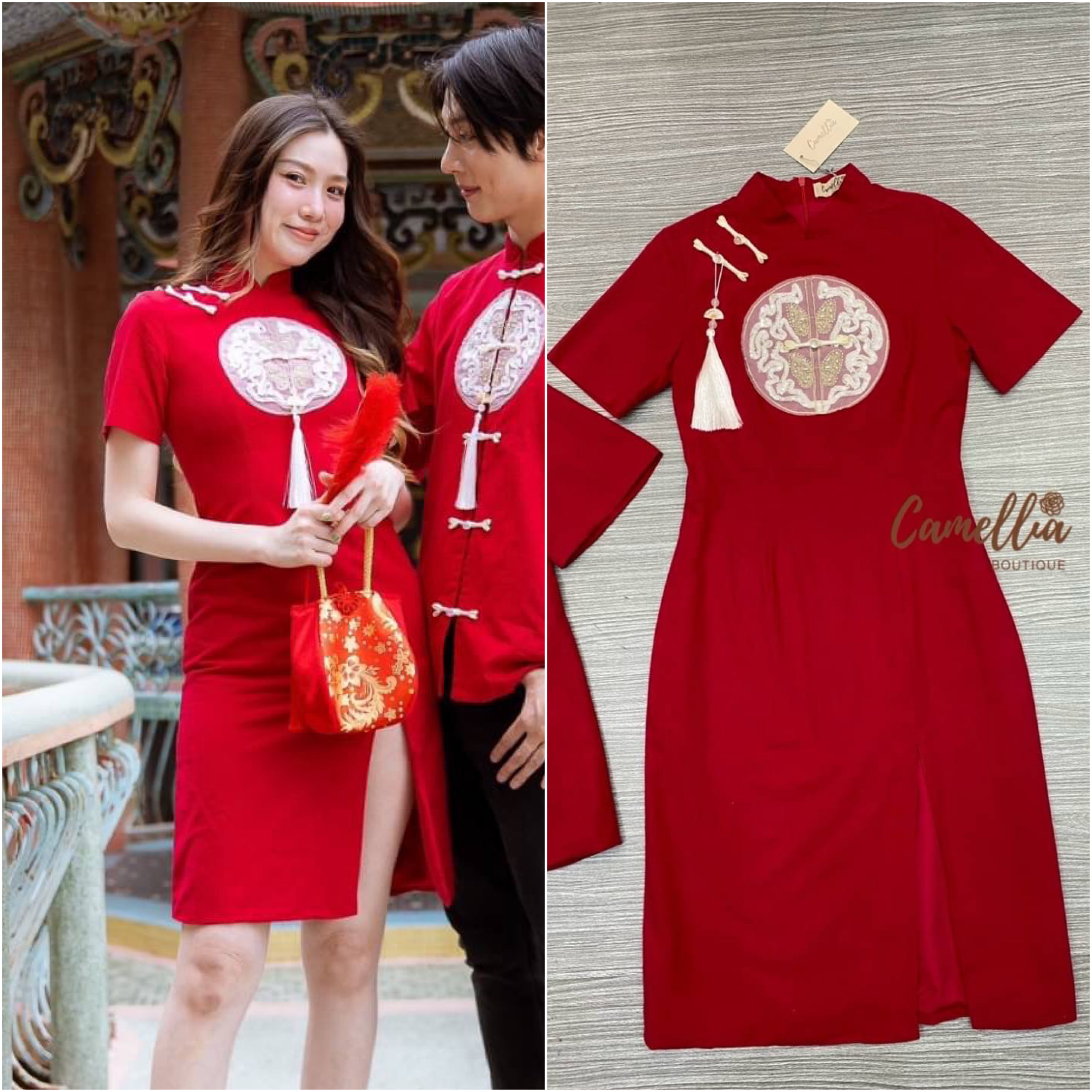 เดรสกี่เพ้า สวยเก๋ ผ่าหน้า ใส่สบาย : สินค้าคุณภาพ (พร้อมส่ง)