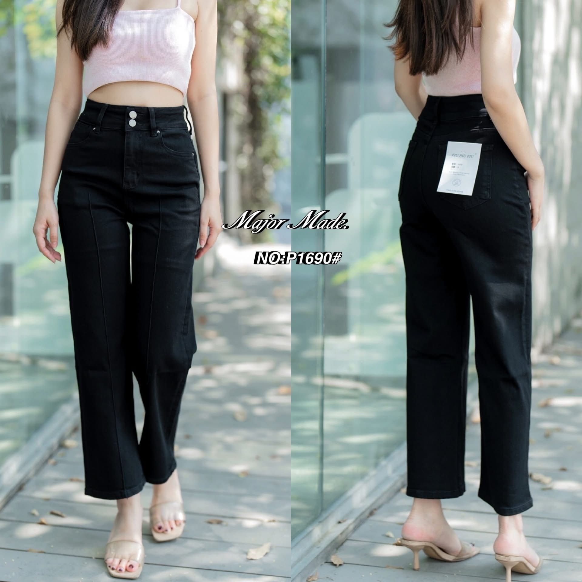 กางเกงยีนส์สีดำขา9ส่วน ปลายขาเย็บ เอวสูง แต่งกระดุม2เม็ด ดีเทลด้านหน้าแต่งตะเข็บเก๋ๆ เนื้อผ้ายืดหยุ่นเก็บทรง ใส่ดูเพรียวมาก(ผ้ายืด) ใส่สบาย : สินค้าคุณภาพ (พร้อมส่ง)