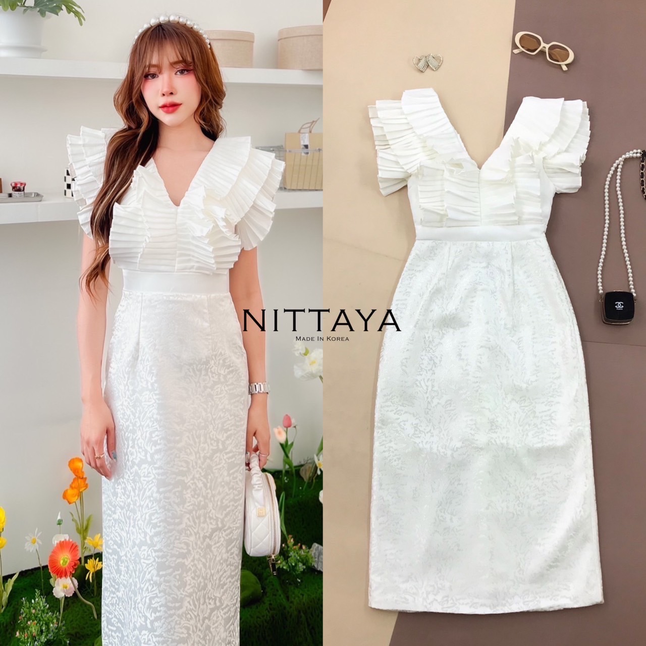 เดรสยาวช่วงบนมีความผ้าพีช งานจริงผ้าดีเวอร์ๆๆๆ สินค้าคุณภาพ (พร้อมส่ง)