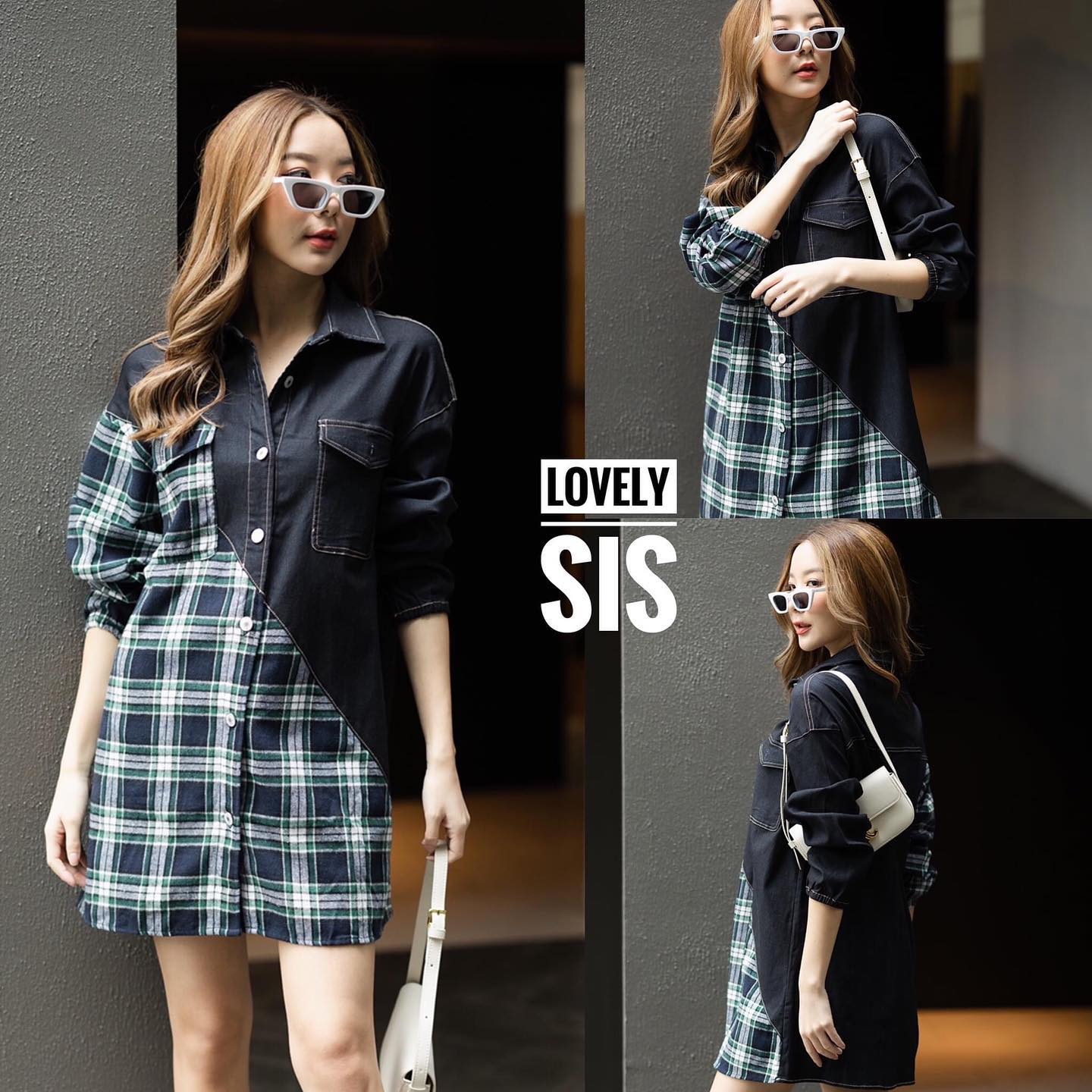 เดรสเชิ้ตยีนส์แขนยาวแต่งผ้าลายสกอต เนื้อนิ่มหนึ่งข้าง ผ้ายีนส์เป็นยีนส์ยืดนิ่ม งานสวยอย่างดี สินค้าคุณภาพ (พร้อมส่ง)