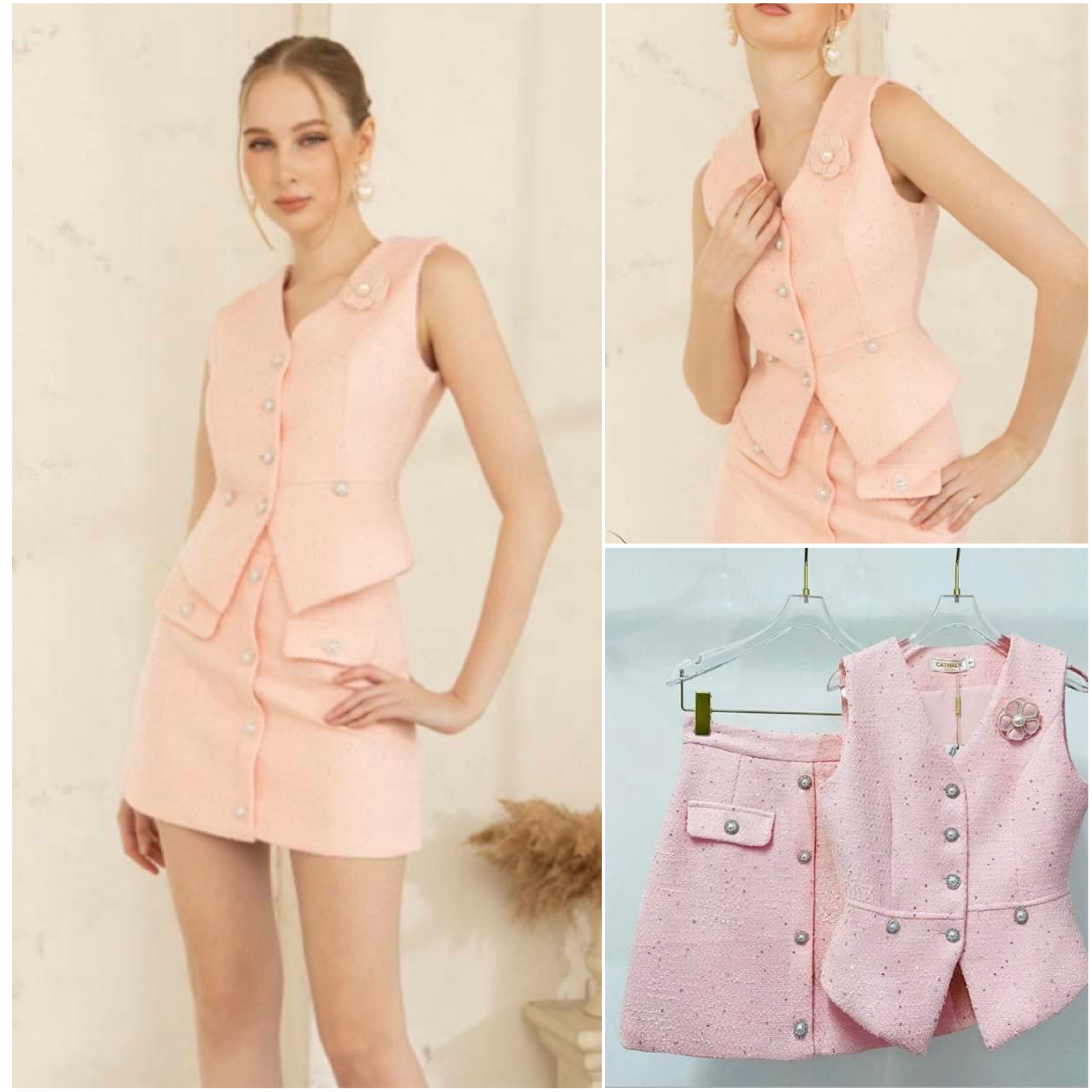 เซตเสื้อVEST +กระโปรงผ้าทวิต เนื้อผ้าทวิต เกรดเอ ผ้าสวยมาก : สินค้าคุณภาพ (พร้อมส่ง)