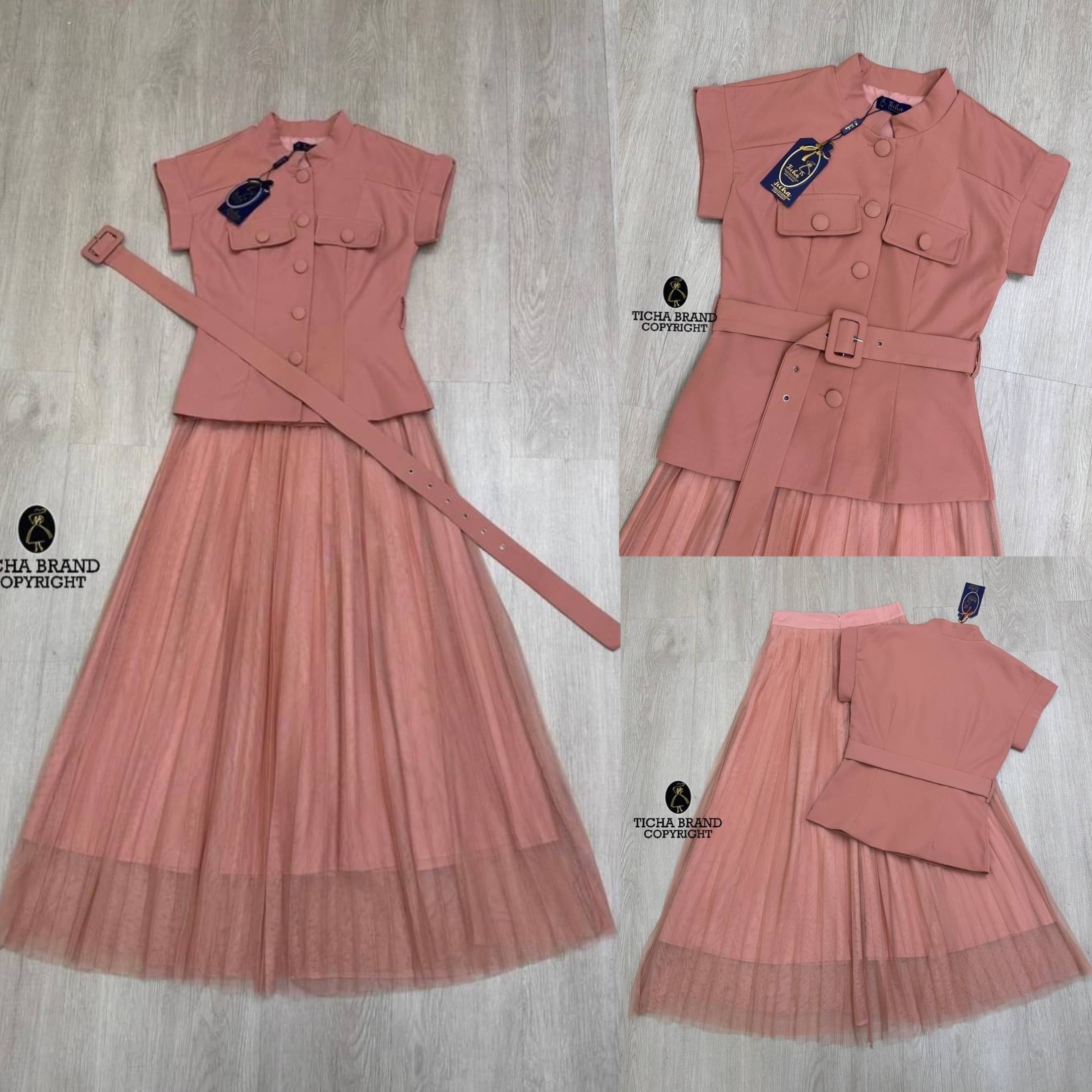 Set 2ชิ้น สีส้มอิฐเสื้อแขนล้ำคอจีน ทรงเข้ารูปสวยมีเข็มขัดผ้าให้ด้วย มาพร้อมกระโปรงผ้ามุ้งอัดพรีทพริ้วใส่สบาย งานซิปหลัง เย็บซับในอย่างดี สินค้าคุณภาพ (พร้อมส่ง)