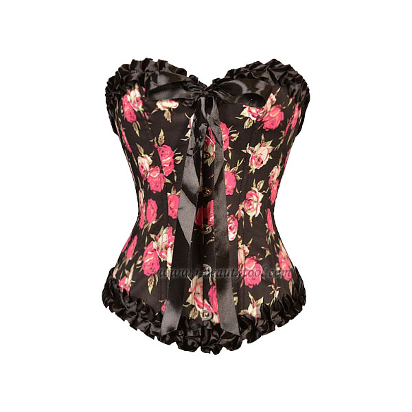 Corset คอร์เซ็ต พิมพ์ลายดอกกุหลาบแดง แนววินเทจ สวยหวานน่ารัก Size S