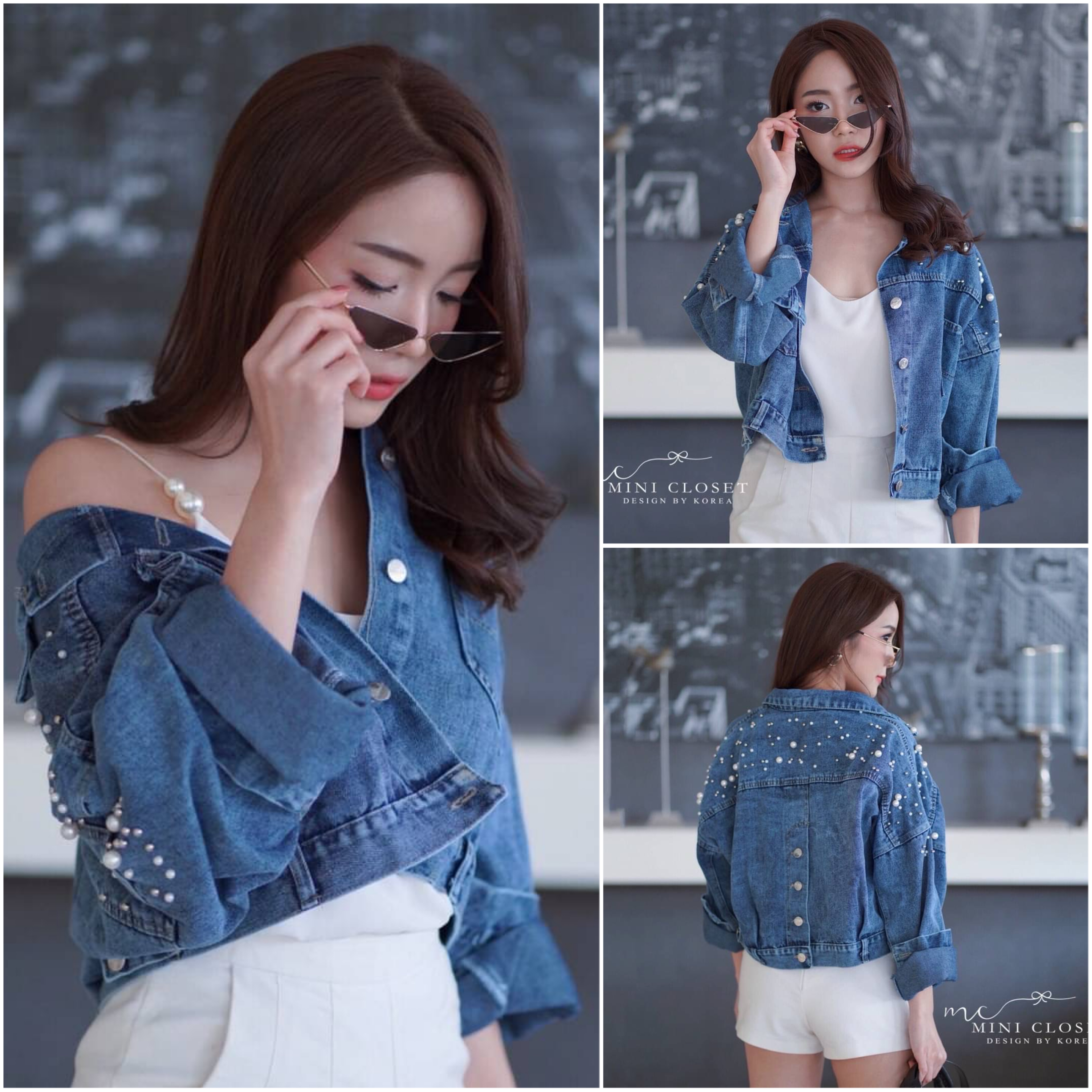 แจ็คเก็ตผ้ายีนส์ตกแต่งตอกอะไหล่มุกแน่นๆ ดูมีสไตล์ ใส่คลุมไปเลยเท่ๆ .. ใส่สบาย : สินค้าคุณภาพ (พร้อมส่ง)