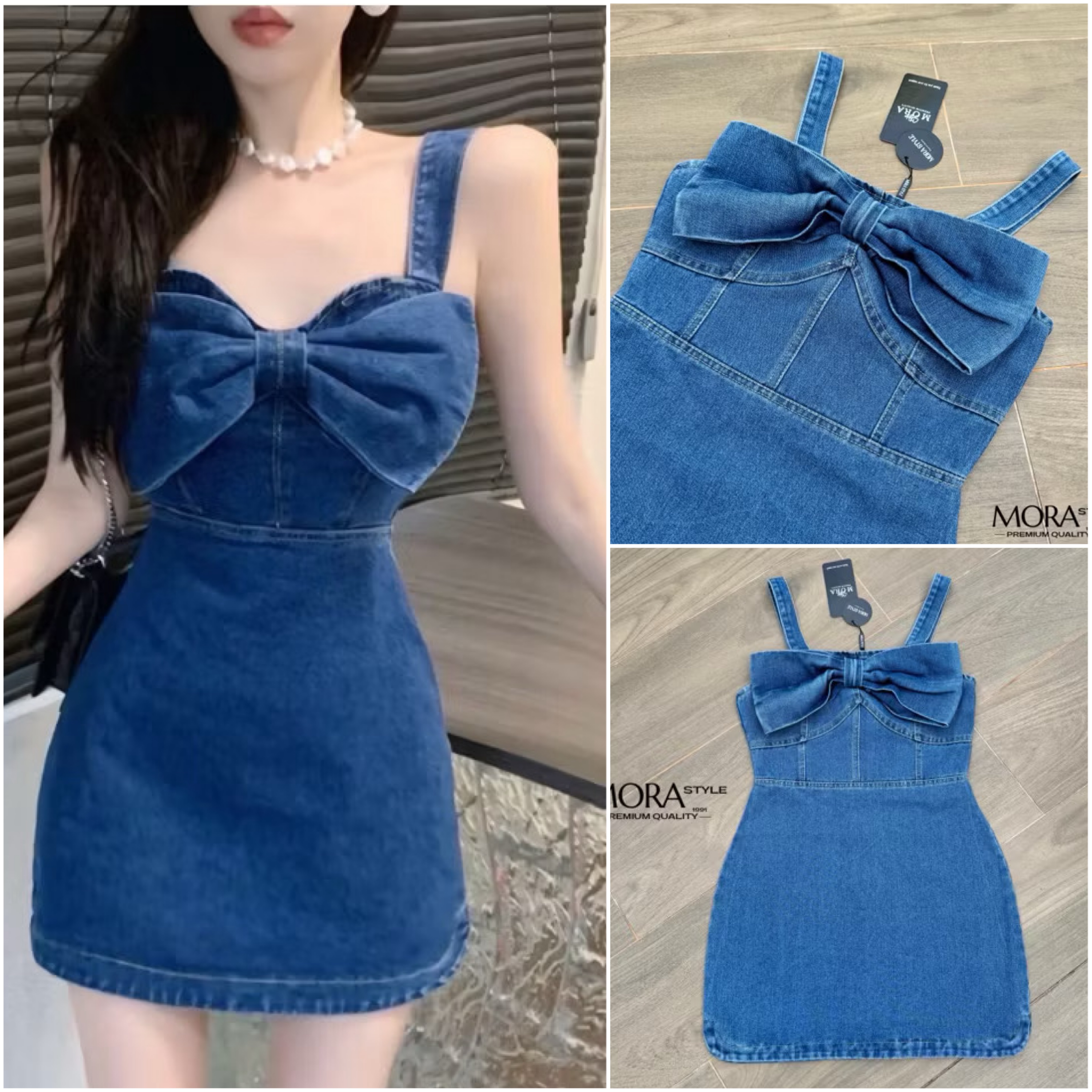 มินิเดรสยีนแต่งโบว์หน้าใหญ่มากกก งานซิปหลัง ผ้าดี ทรงสวยเปะ เที่ยว ใส่ออกงานได้หมดเลยค่าาา ใส่สบาย : สินค้าคุณภาพ (พร้อมส่ง)