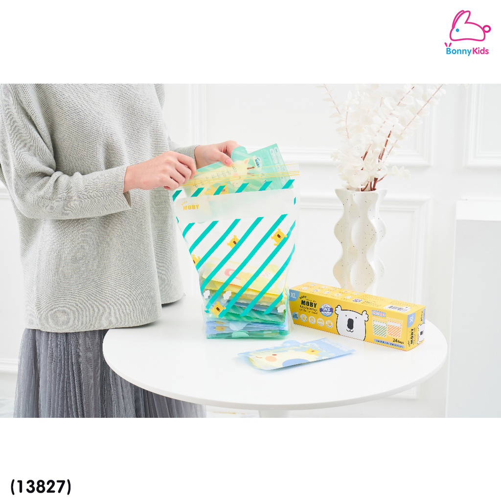 (13827) Baby Moby (เบบี้โมบี้) Baby Zipper Bags ถุงซิปล็อค อเนกประสงค์ Size XL (24 ถุง)