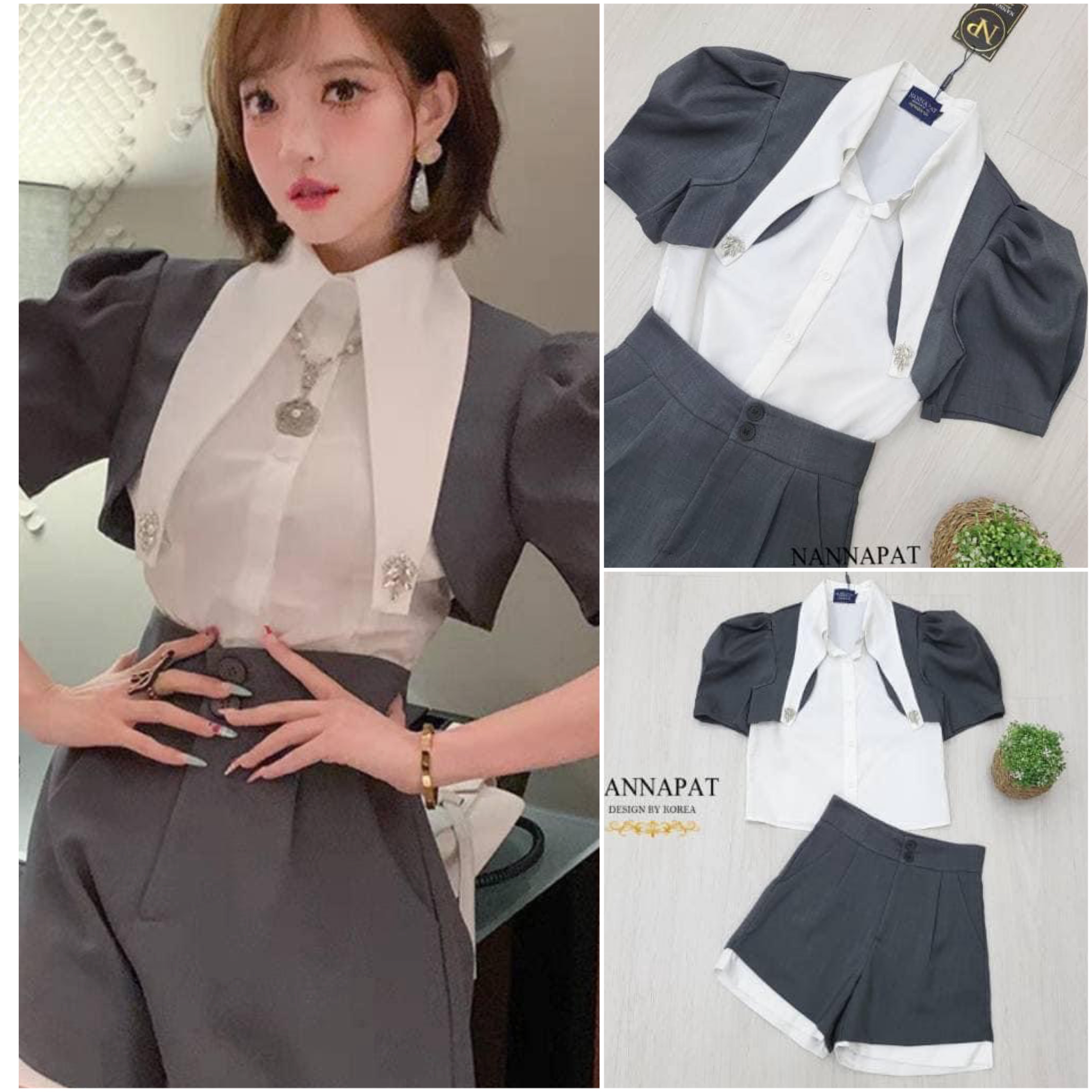 เซ็ทเสื้อดีไซน์เก๋ กางเกงขาสั้น ใส่สบาย สินค้าคุณภาพ (พร้อมส่ง)