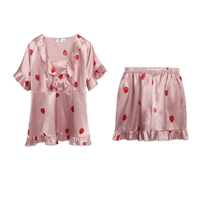 ชุดนอนไซส์ใหญ่ 3XL - 4XL ชุดนอนผ้าซาตินไซส์ใหญ่ ชุดนอนสาวอวบ ชุดนอนคนอ้วน นำเข้าเกาหลี สีชมพู FF0026PK