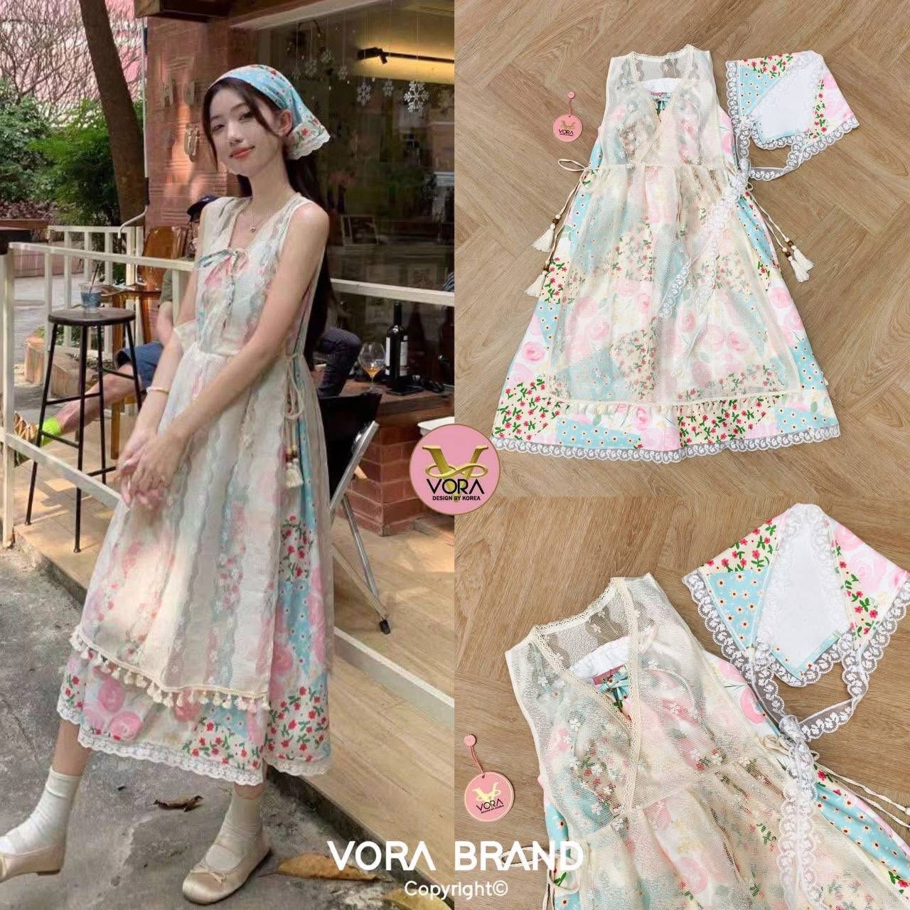 Dress ยาว แขนกุด ผูกโบว์ด้านหน้า ปรับสายได้ค่ะ พิมพ์ลายน่ารัก ทรง oversize ใส่สบาย : สินค้าคุณภาพ (พร้อมส่ง)