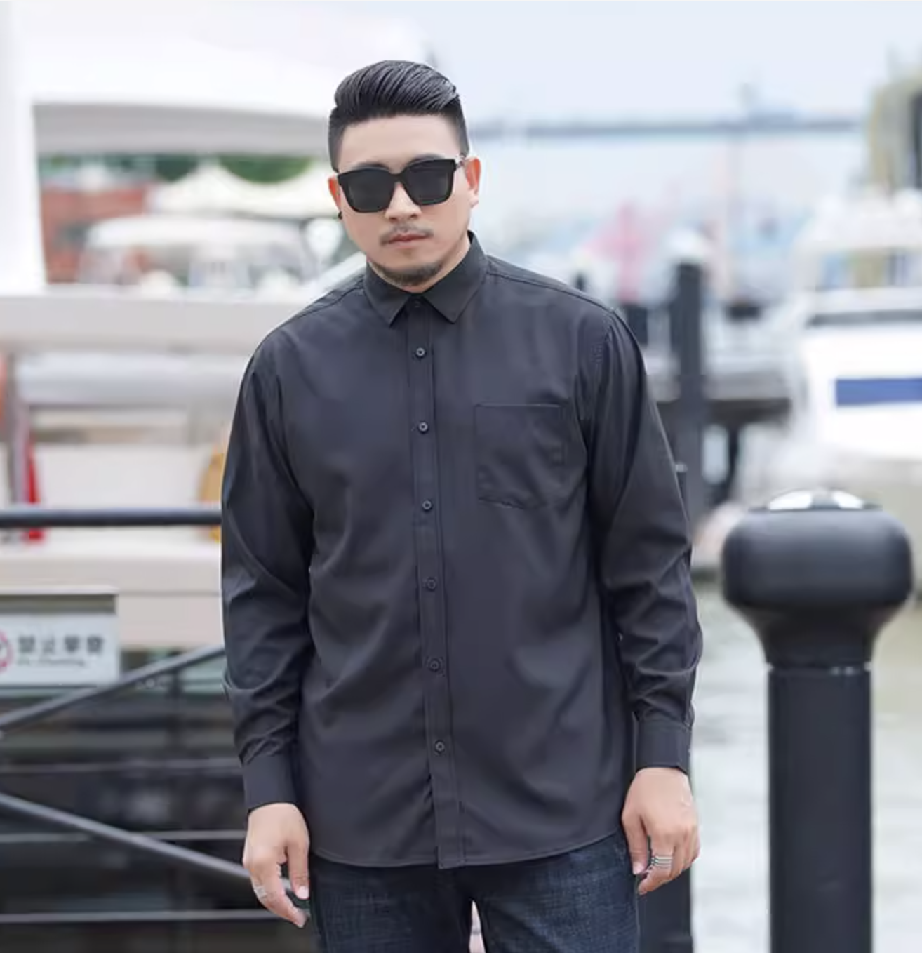 เสื้อเชิ๊ตผู้ชายไซส์ใหญ่ 3XL-11XL รอบอกเสื้อ 44-60 นิ้ว แขนยาว สีขาว ดำ น้ำเงิน FF0341