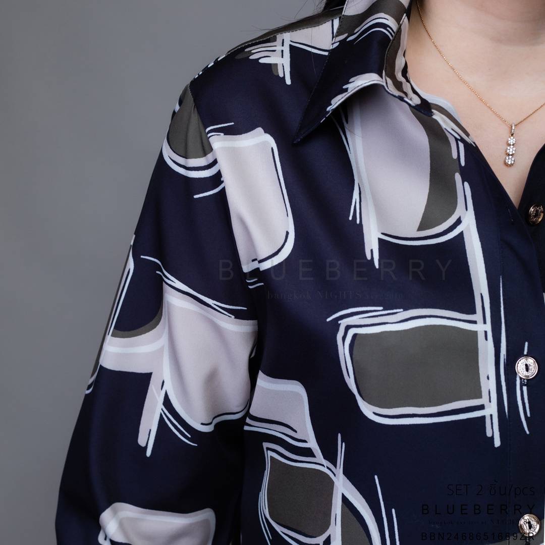 ชุดเซ็ตเสื้อเชิ้ต กางเกงขายาว ผ้าโพลีเอสเตอร์พิมพ์ลายทั้งตัว เสื้อเชิ้ตแขนยาวปลายแขนเชิ้ตติดกระดุม แพทเทิร์นกางเกงขายาว เอวยางยืดอิลาสติกอย่างดี มีซับใน ใส่สบาย : สินค้าคุณภาพ (พร้อมส่ง)