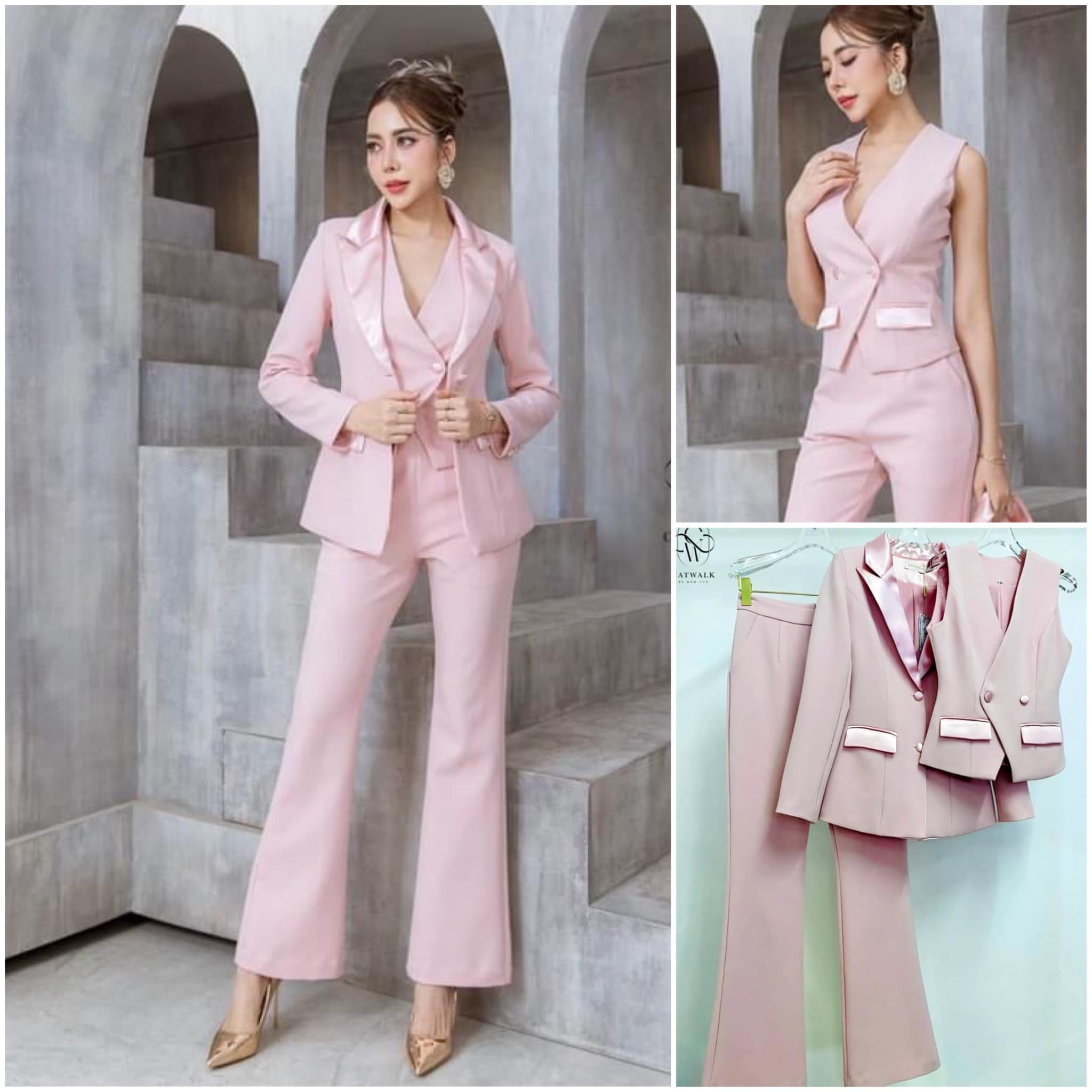 เซตBLAZER 3 ชิ้น เสื้อกั๊กครอปแขนกุด ทรงเข้ารูปคอวี ตัวBLAZERแล้วดูเท่ห์ มาก +กางเกงทรงขาขาม้า ใส่สบาย สินค้าคุณภาพ (พร้อมส่ง)