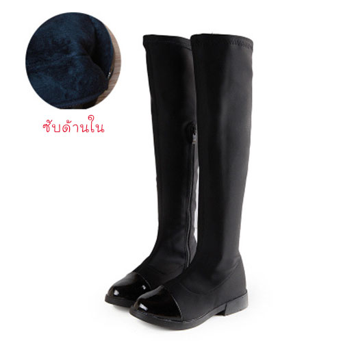รองเท้าบู๊ทสีดำ ยาวถึงเข่า เท่ๆ สำหรับเด็กหญิง มีซิปข้าง Size 28-39