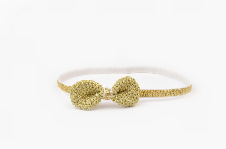 โบว์คาดผมทารก 0-2 ปี ผ้าคาดผมโบว์ผูกคุณหนู สีทอง ได้ลุคไฮโซ น่ารัก